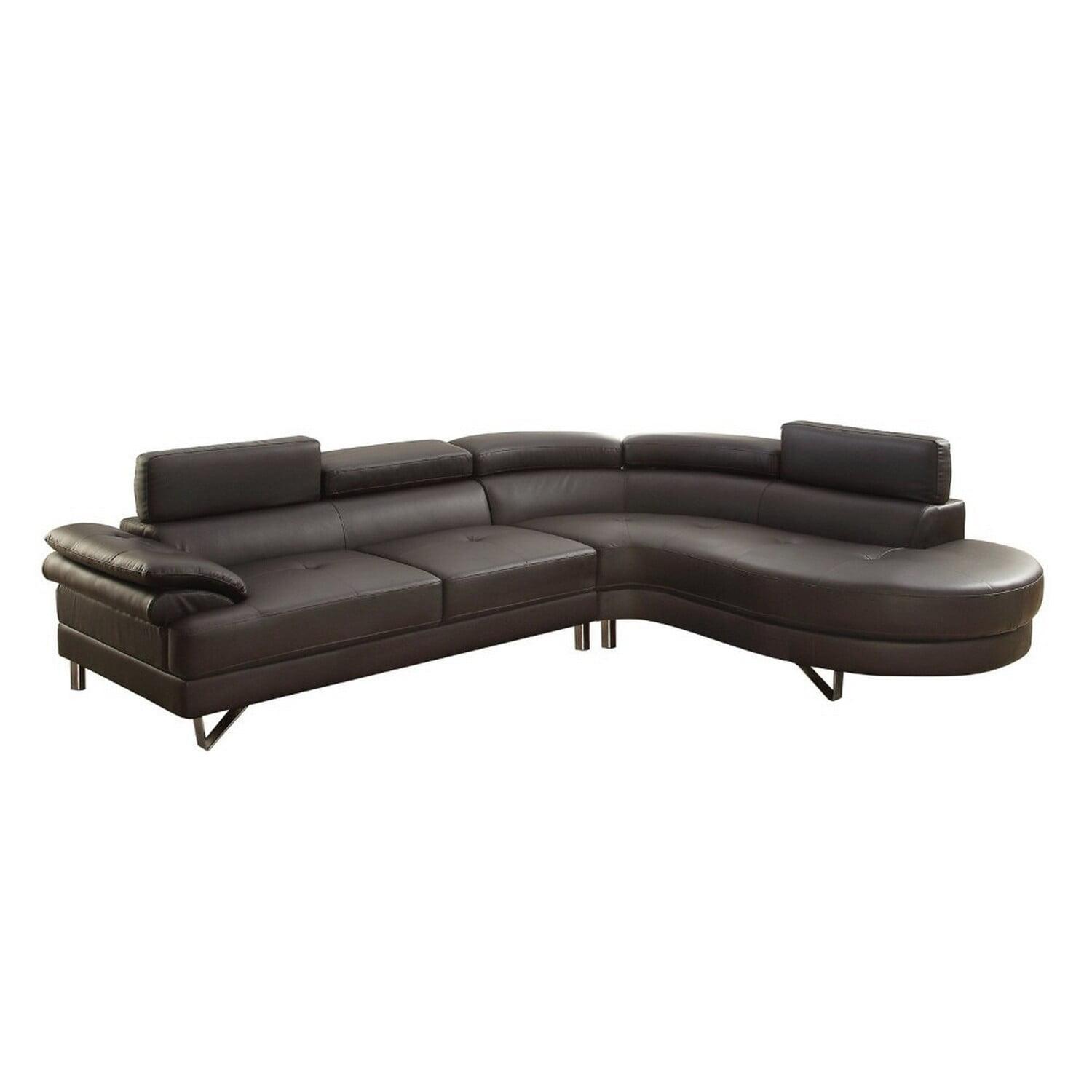 Polyurethane 2 Piece Sectional With Adjustable Headrest Espresso Brown