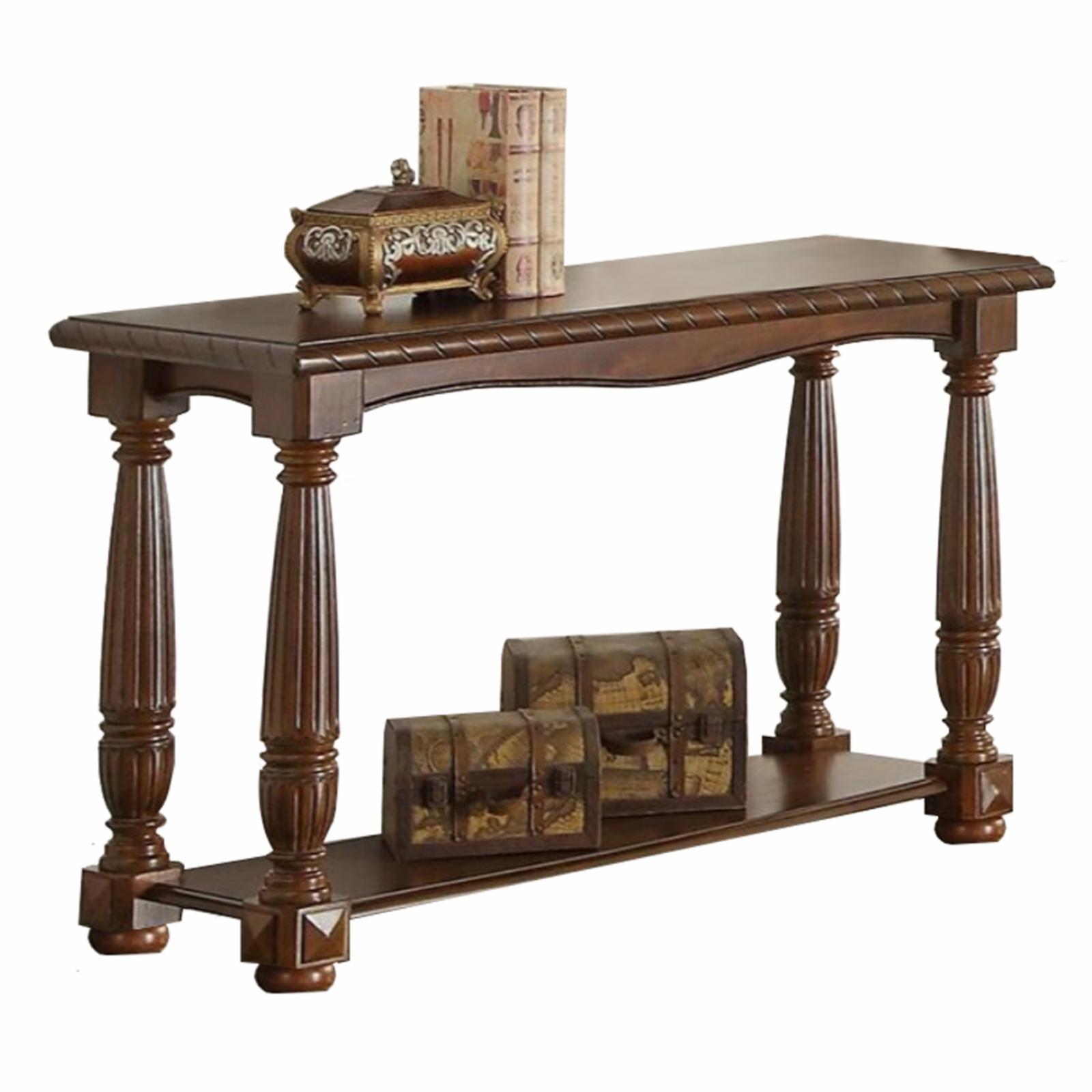 Cottage Charm Wooden Console Table with Storage Shelf, Brown