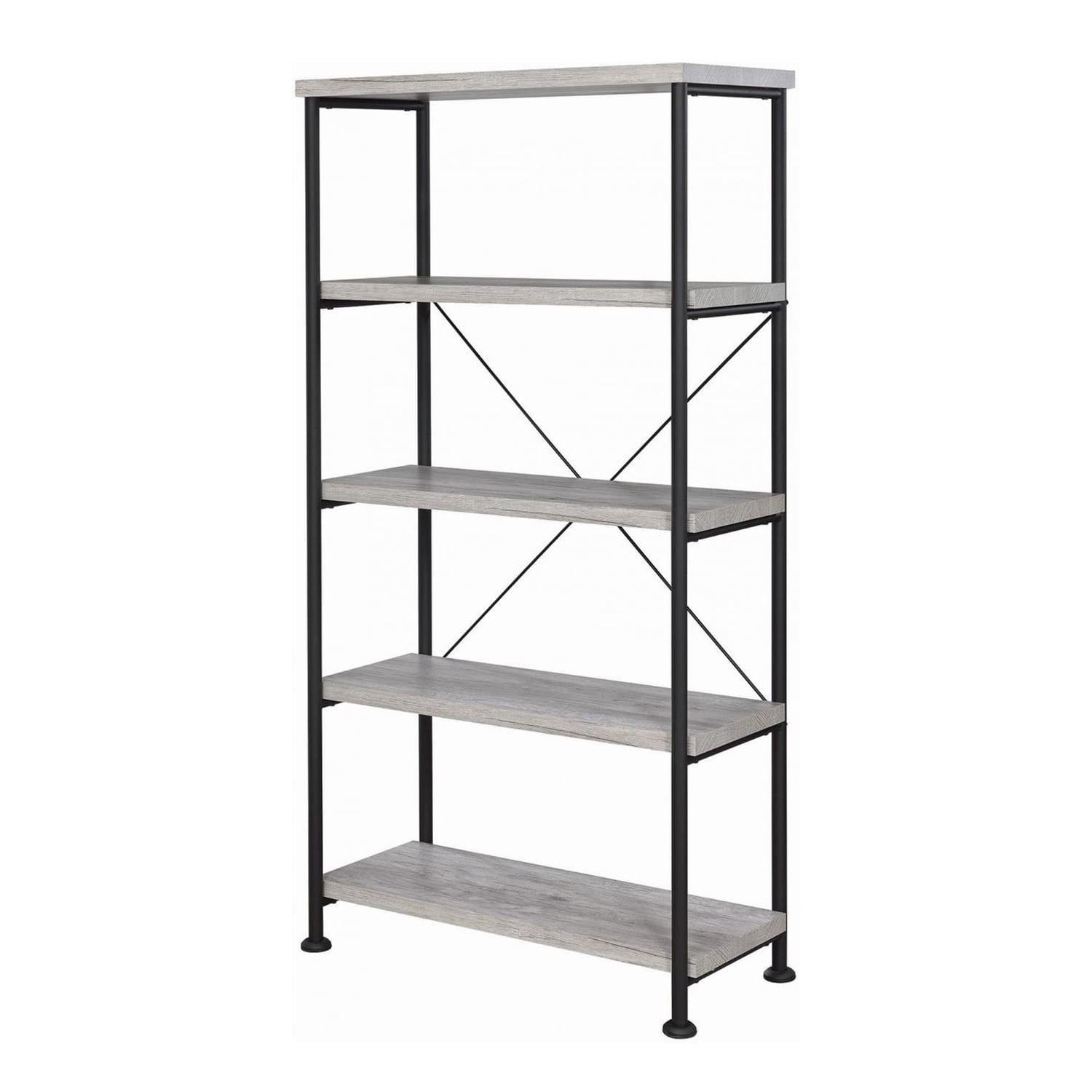 Gray Driftwood and Black Metal 4-Tier Bookcase