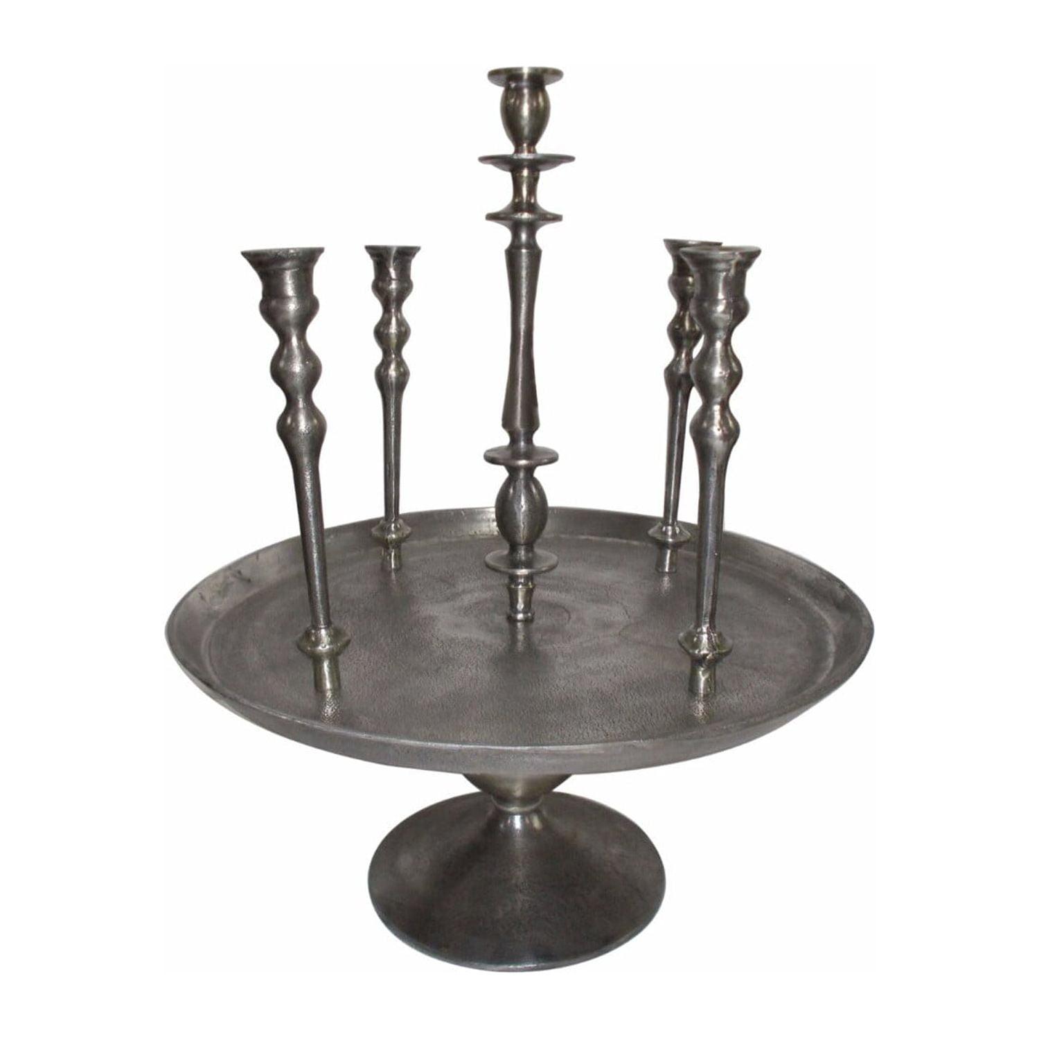 Silver Aluminum 5-Candlestick Holder with Central Illuminator