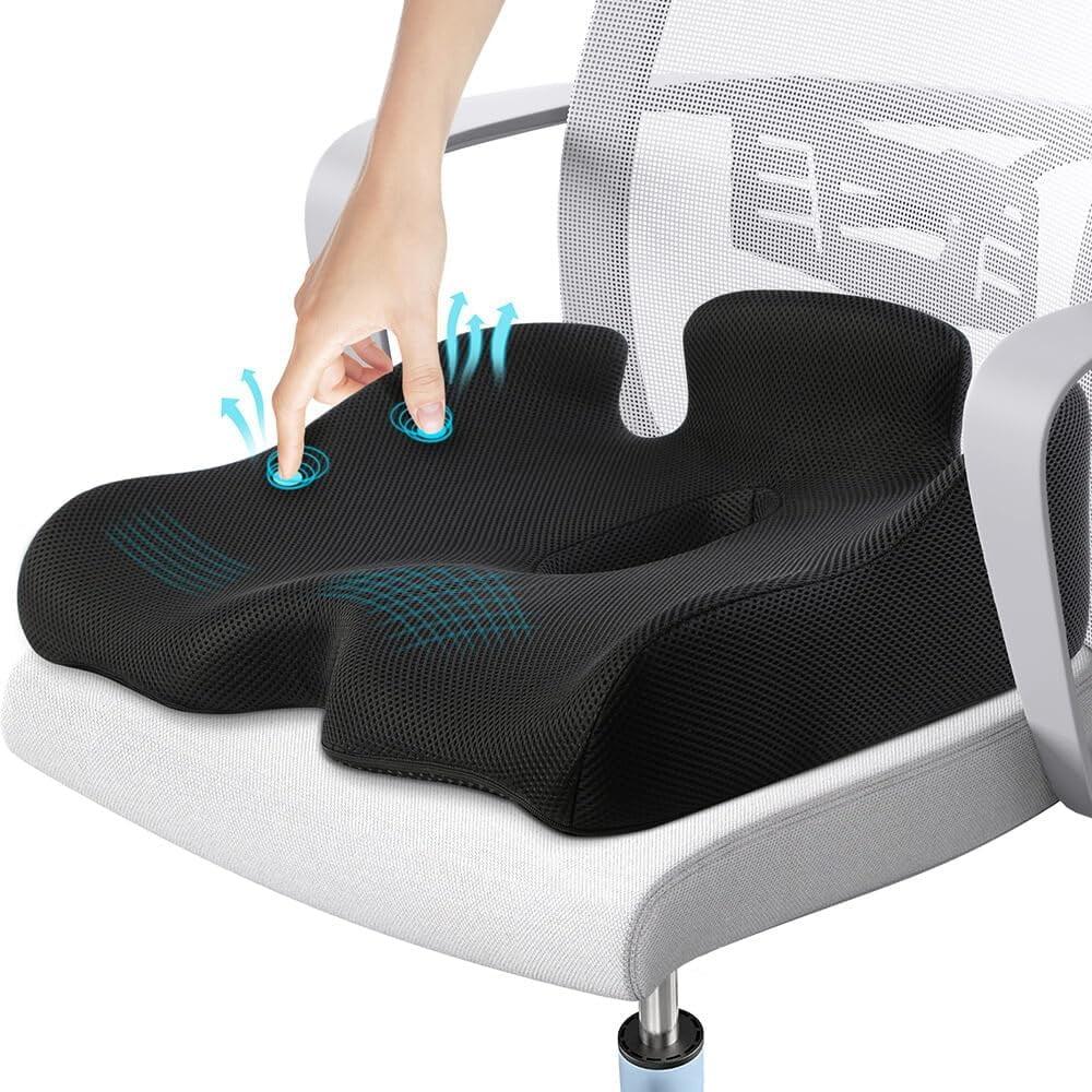 Black Ergonomic Memory Foam Seat Cushion for Pain Relief