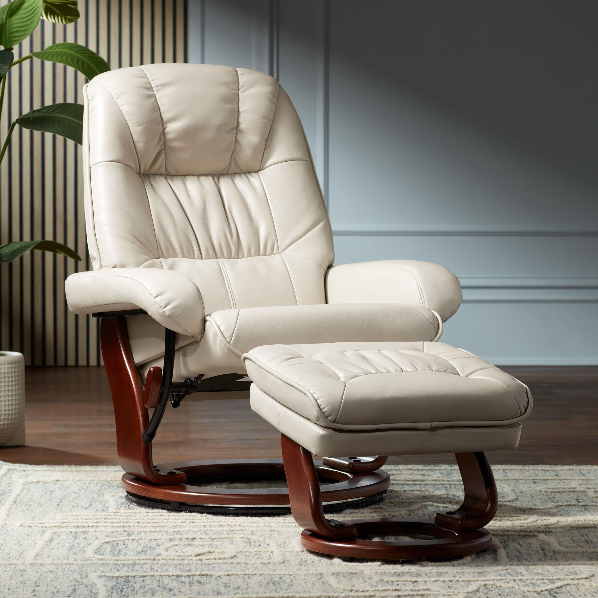 Kyle Taupe Modern Swivel Recliner and Ottoman in Faux Leather