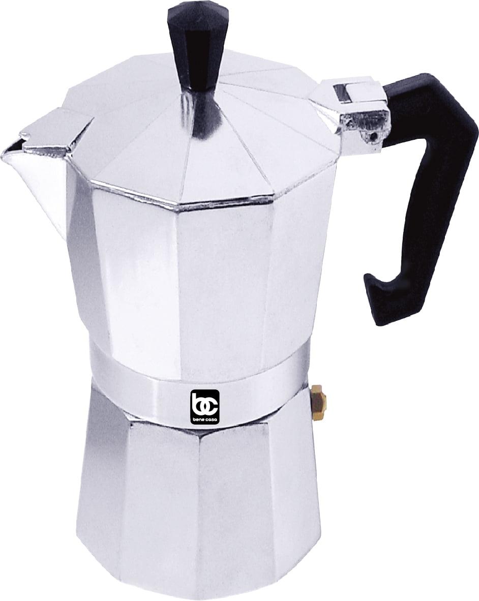 Bene Casa 1 cup aluminum espresso maker, stove top espresso maker, single shot, dishwasher safe espresso maker with side pour spout
