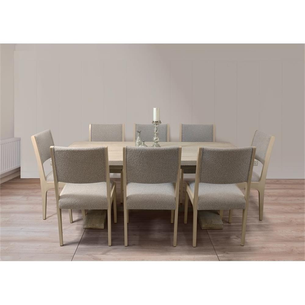 Benedict 81" Solid Ash Wood Dining Set with Gray Boucle Upholstery