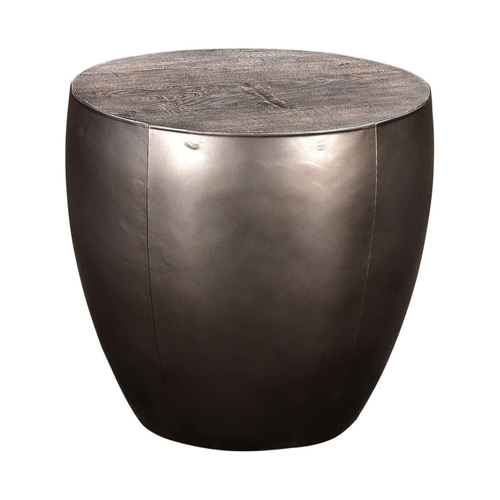 Bengal Manor 24" Distressed Grey Wood & Metal Drum End Table