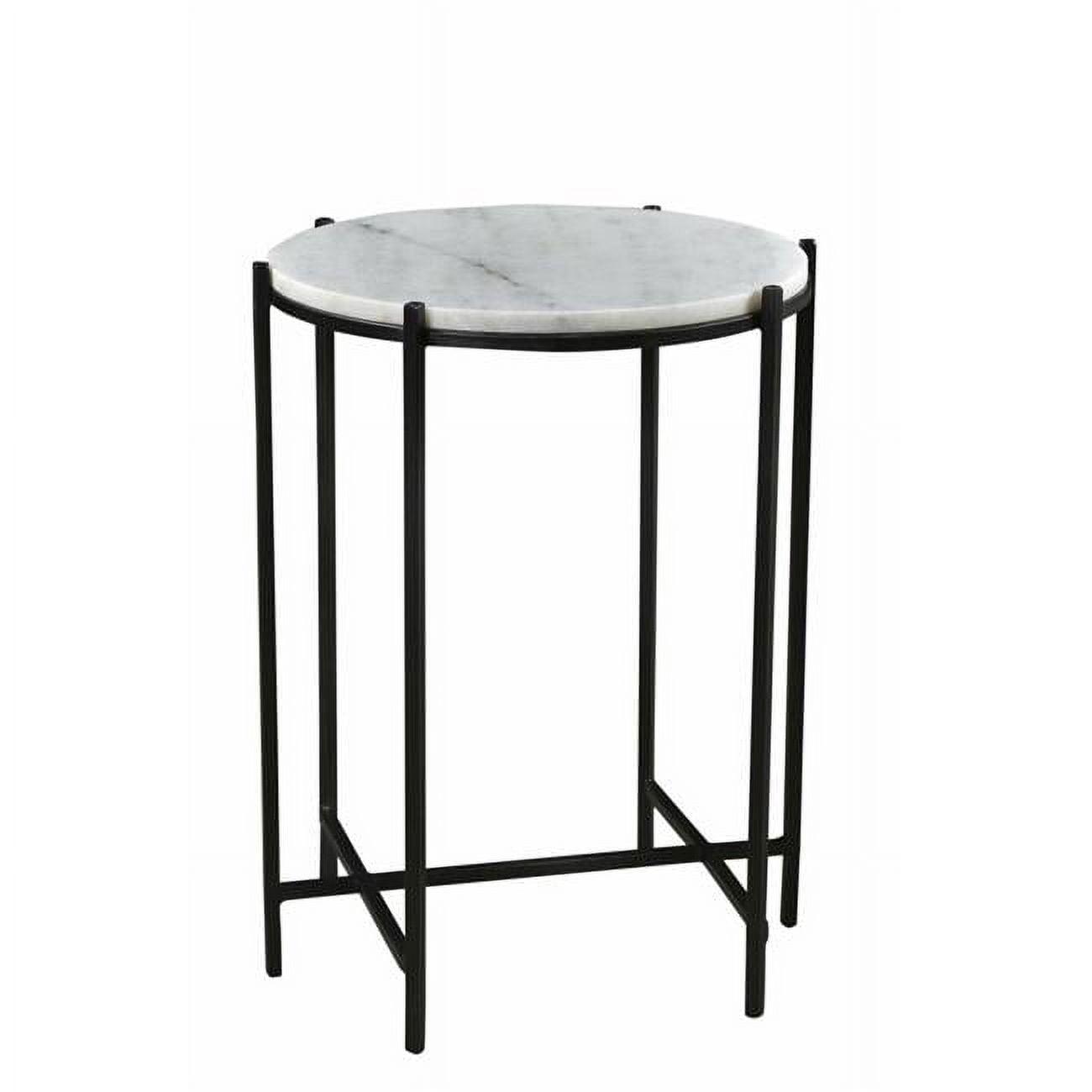 Bengal Manor 17" Round White Marble Top with Black Metal Frame Accent Table