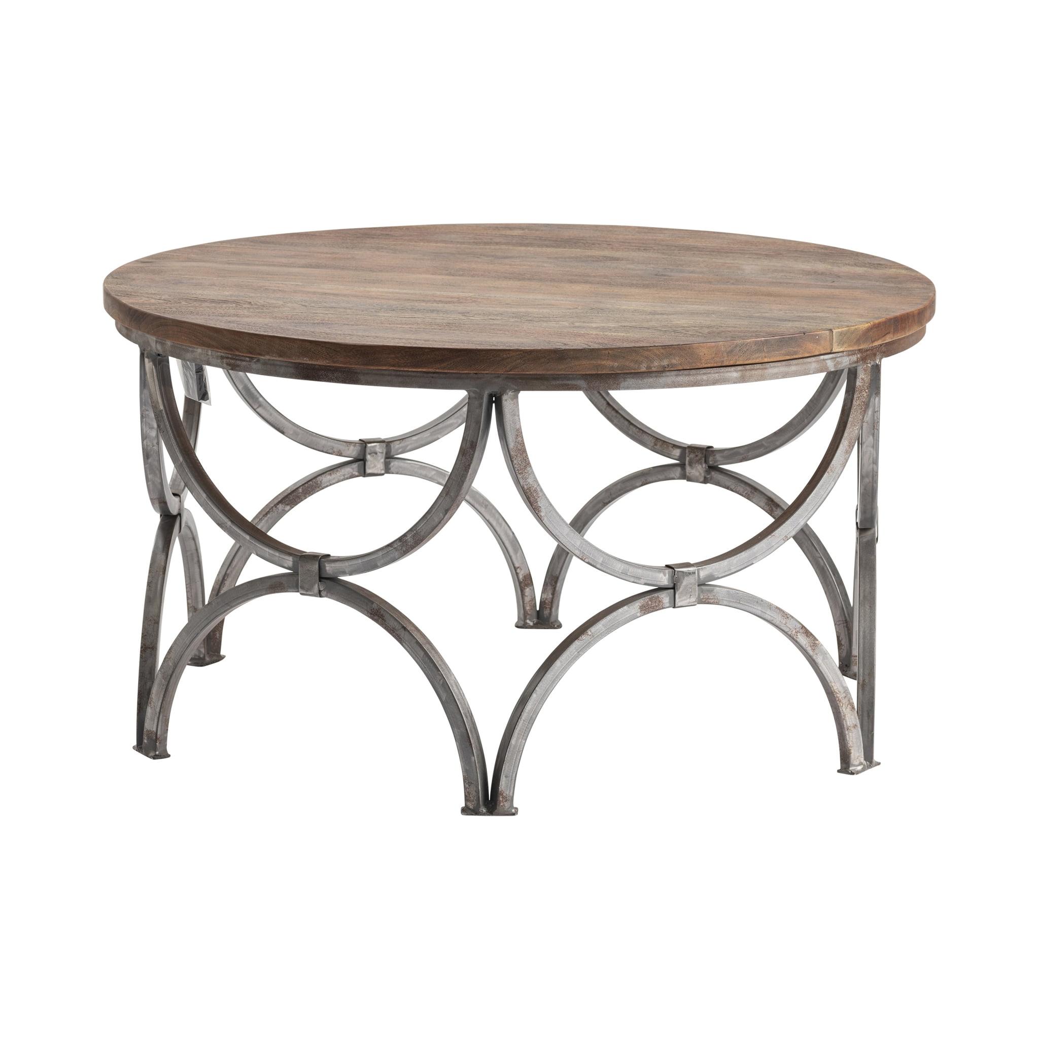 Crestview Round Alloy Steel & Mango Wood Cocktail Table with Storage