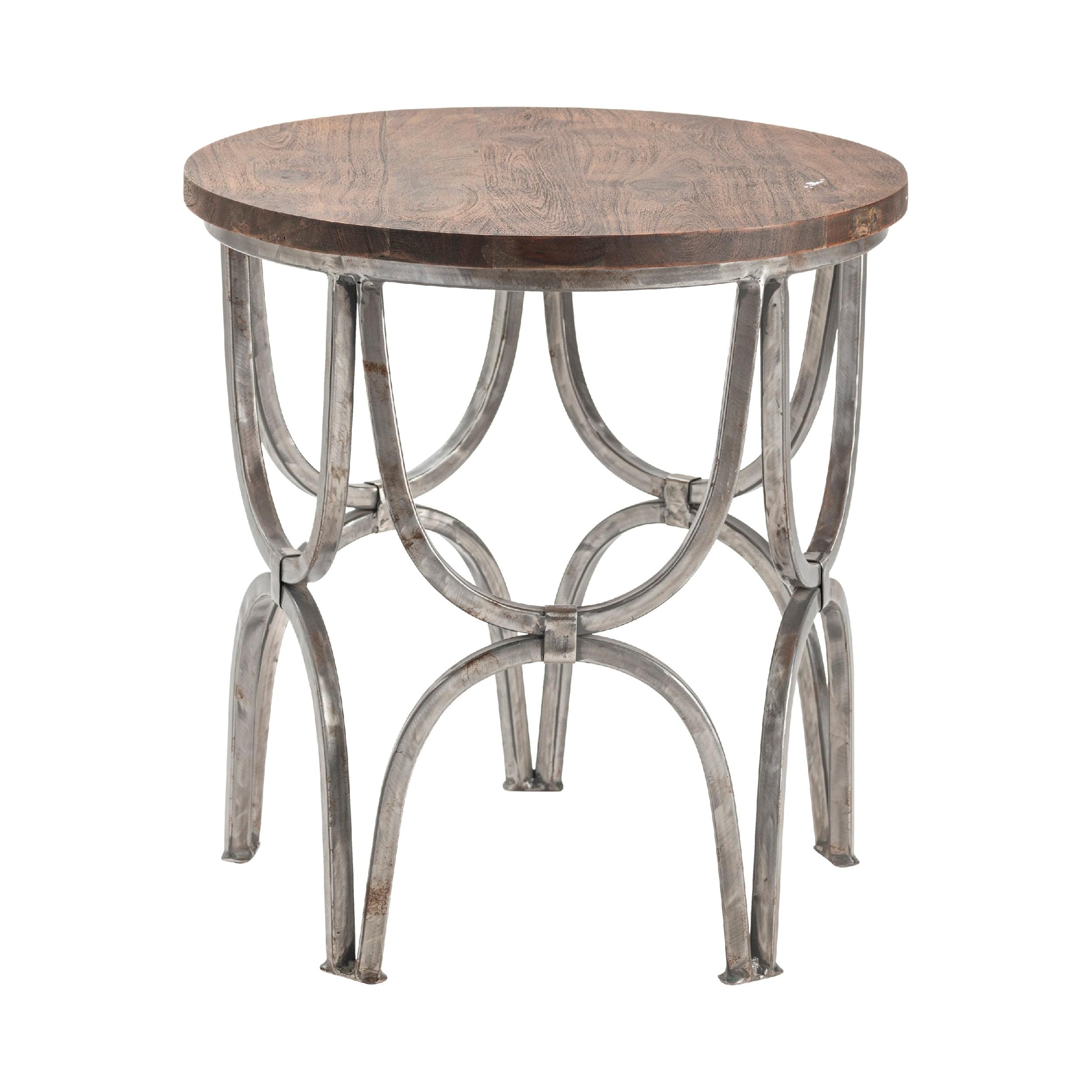 Bengal Manor Mango Wood & Brushed Steel Round End Table - 23"x24"