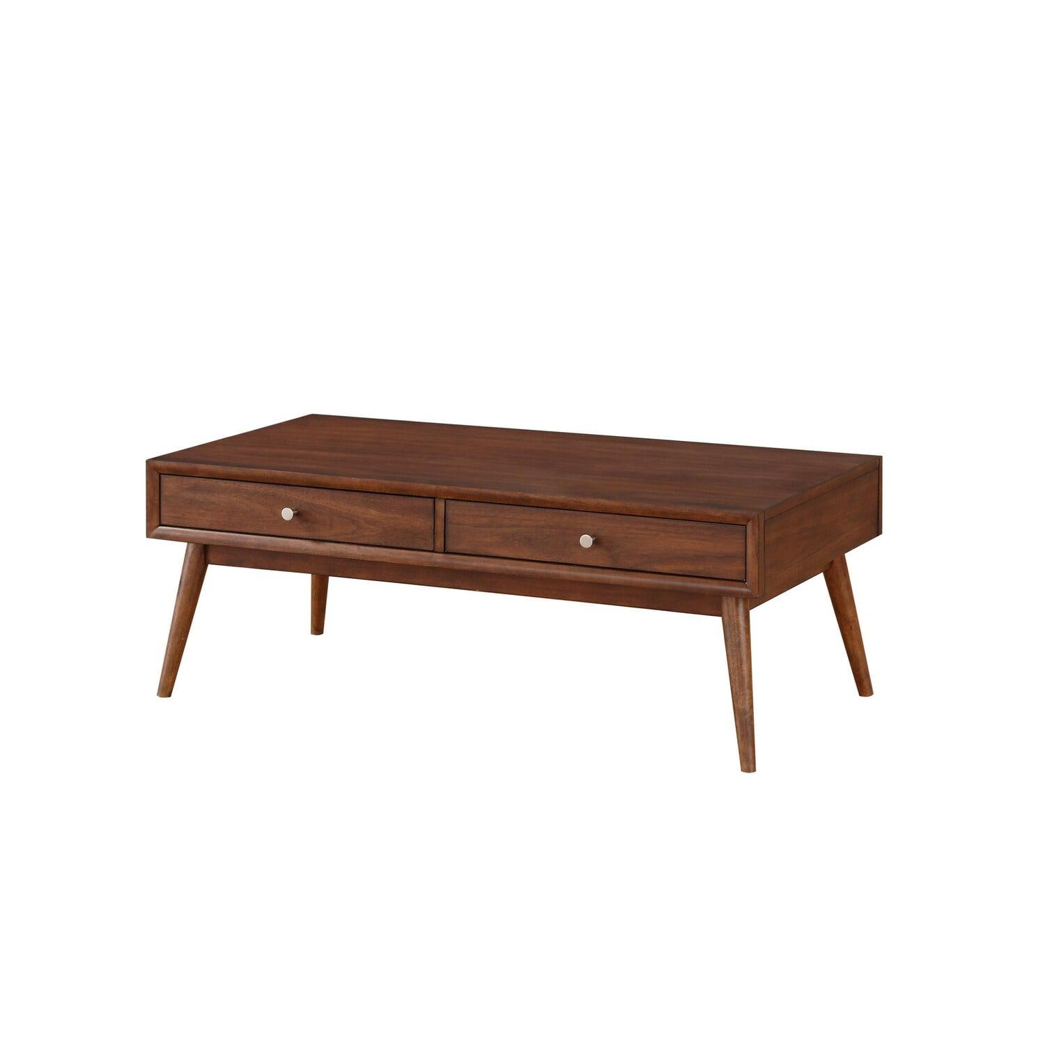 Walnut Brown 48" Wood Coffee Table with Storage Drawers