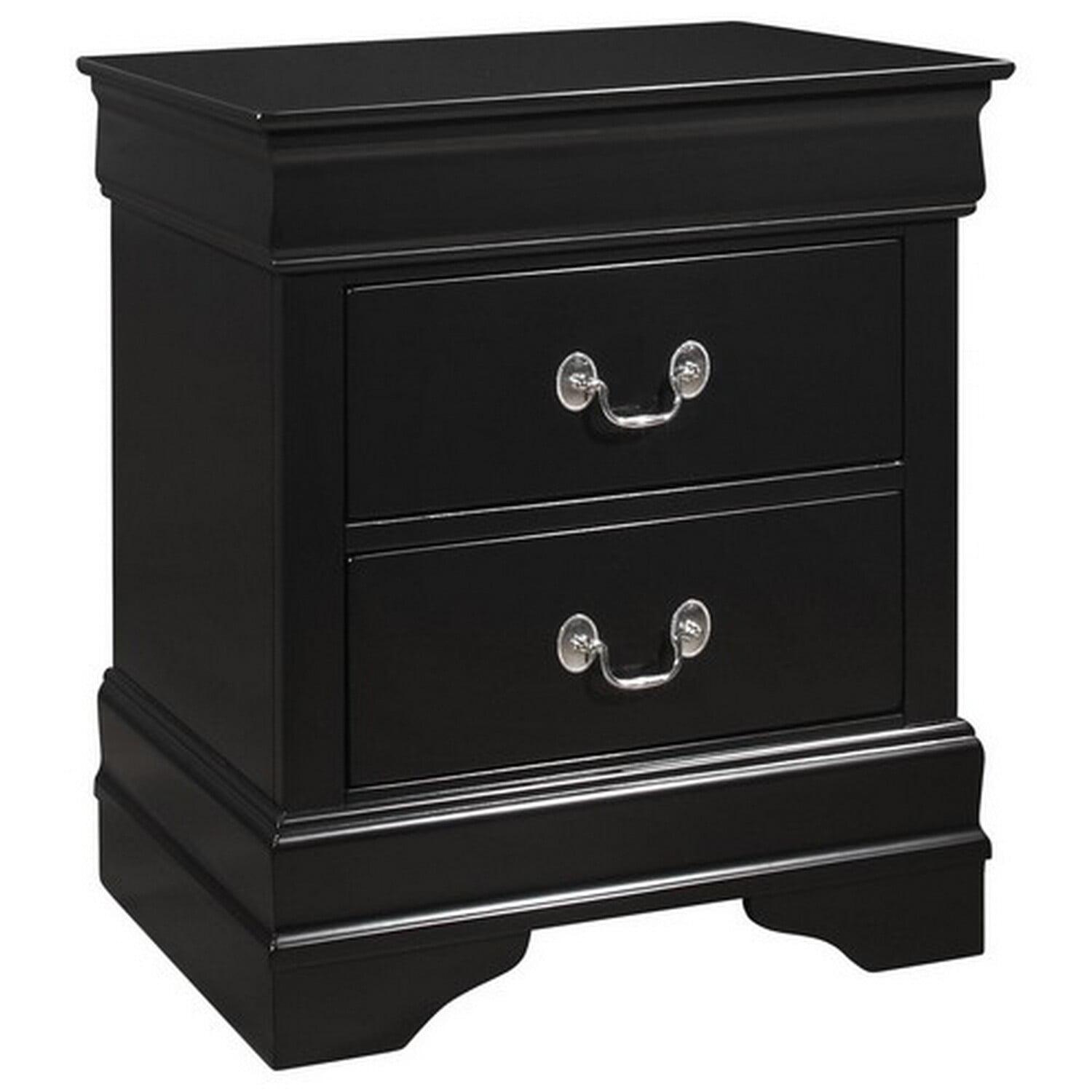 2 Drawers Wooden Frame Nightstand with Antique Metal Pulls - Black - 23.6 x 15.5 x 21 in.