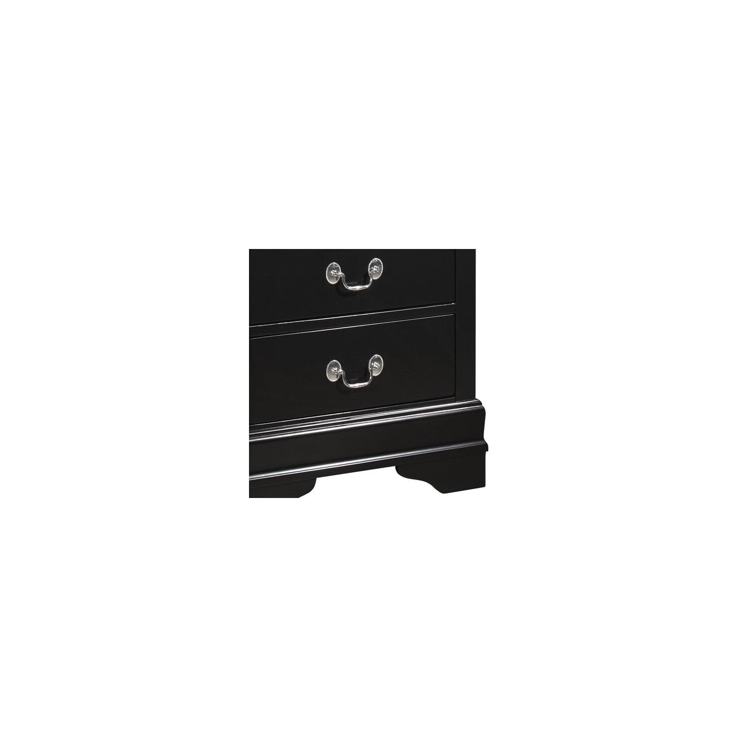 2 Drawers Wooden Frame Nightstand with Antique Metal Pulls - Black - 23.6 x 15.5 x 21 in.