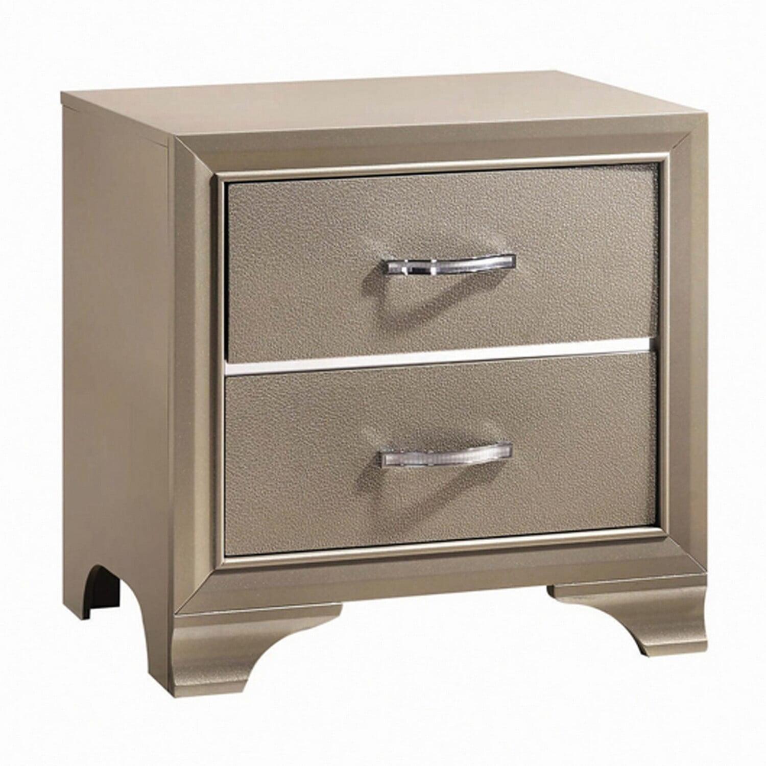Benjara 2 Drawers Contemporary Nightstand with Mirror Accents and Metal Pull,Silver