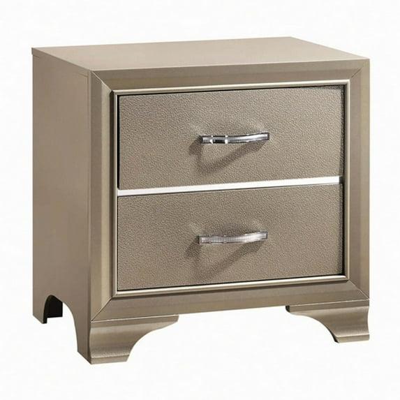 Benjara 2 Drawers Contemporary Nightstand with Mirror Accents and Metal Pull,Silver