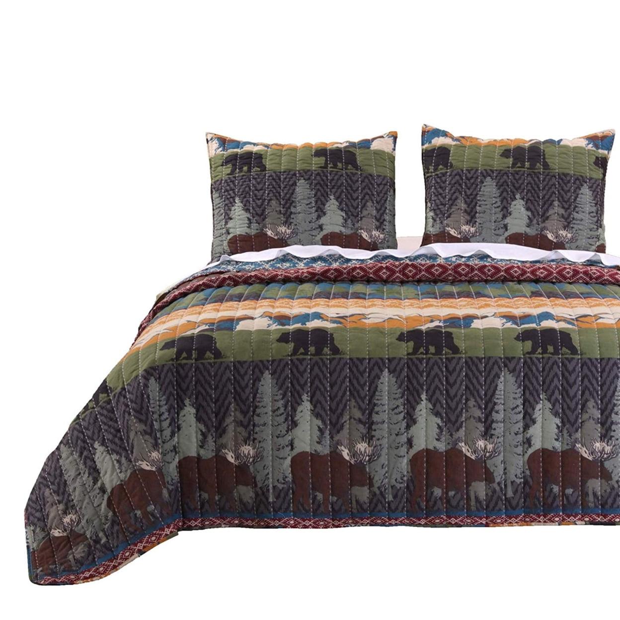 Benjara 2 Piece Twin Size Quilt Set with Nature Inspired Print, Multicolor
