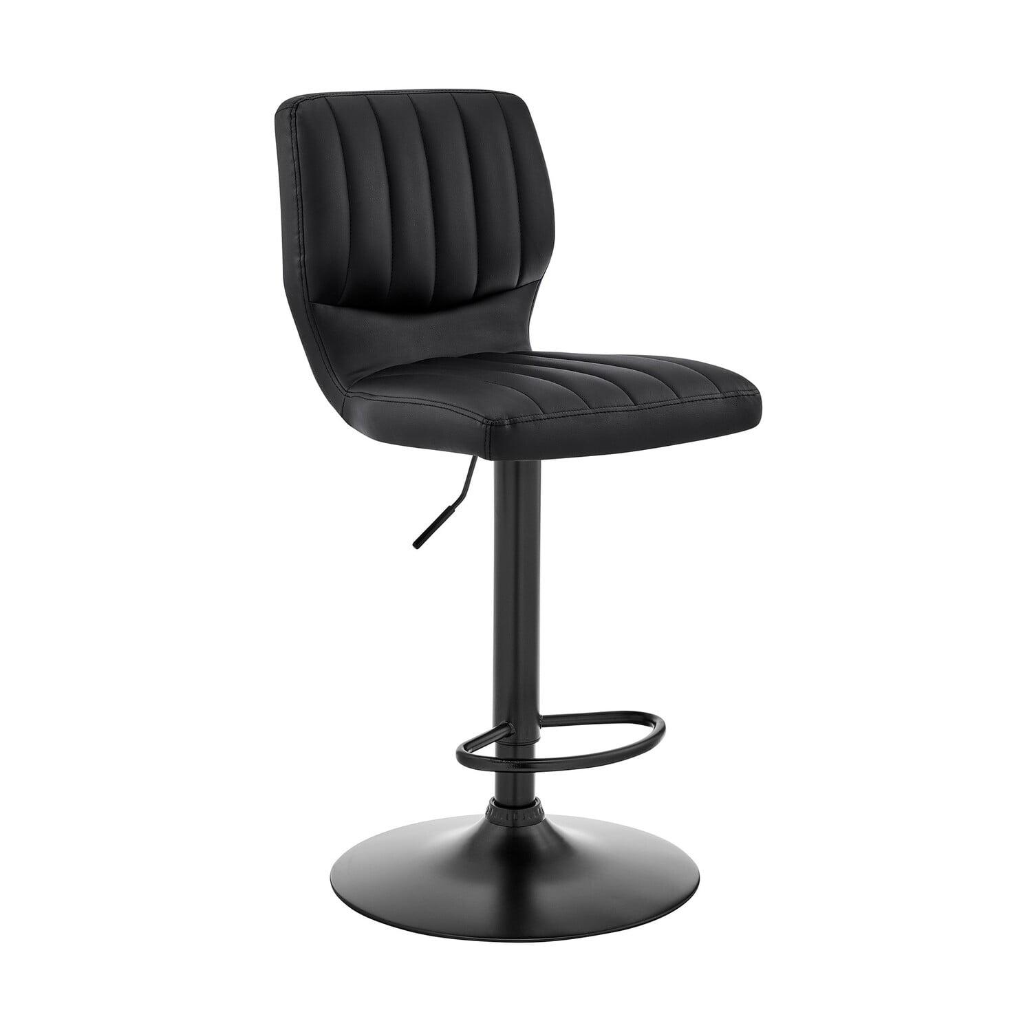 Bardot Adjustable Barstool with Faux Leather and Metal Finish Black - Armen Living: Swivel, Hydraulic Lift, 360-Degree Function