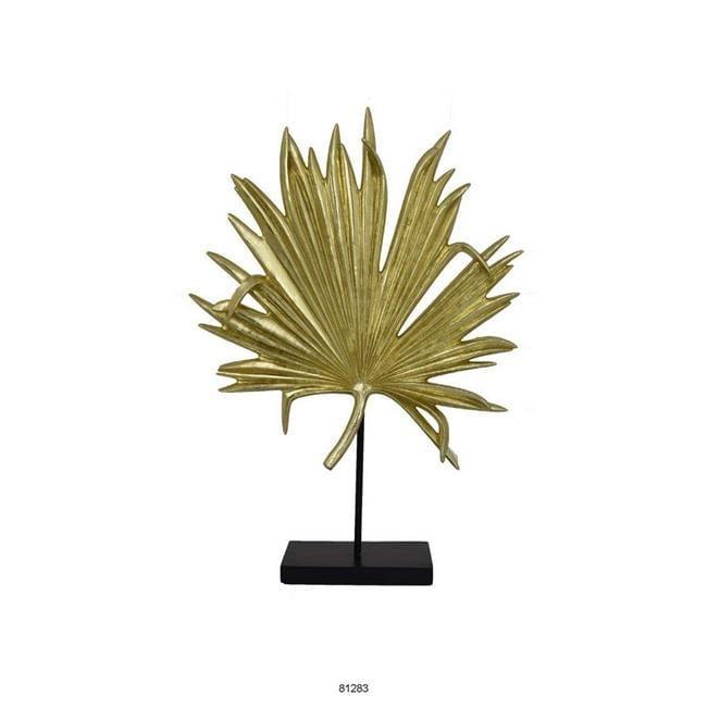Benjara Menny 21 Inch Palm Leaf Resin Decorative Sculpture, Resin Gold Finish