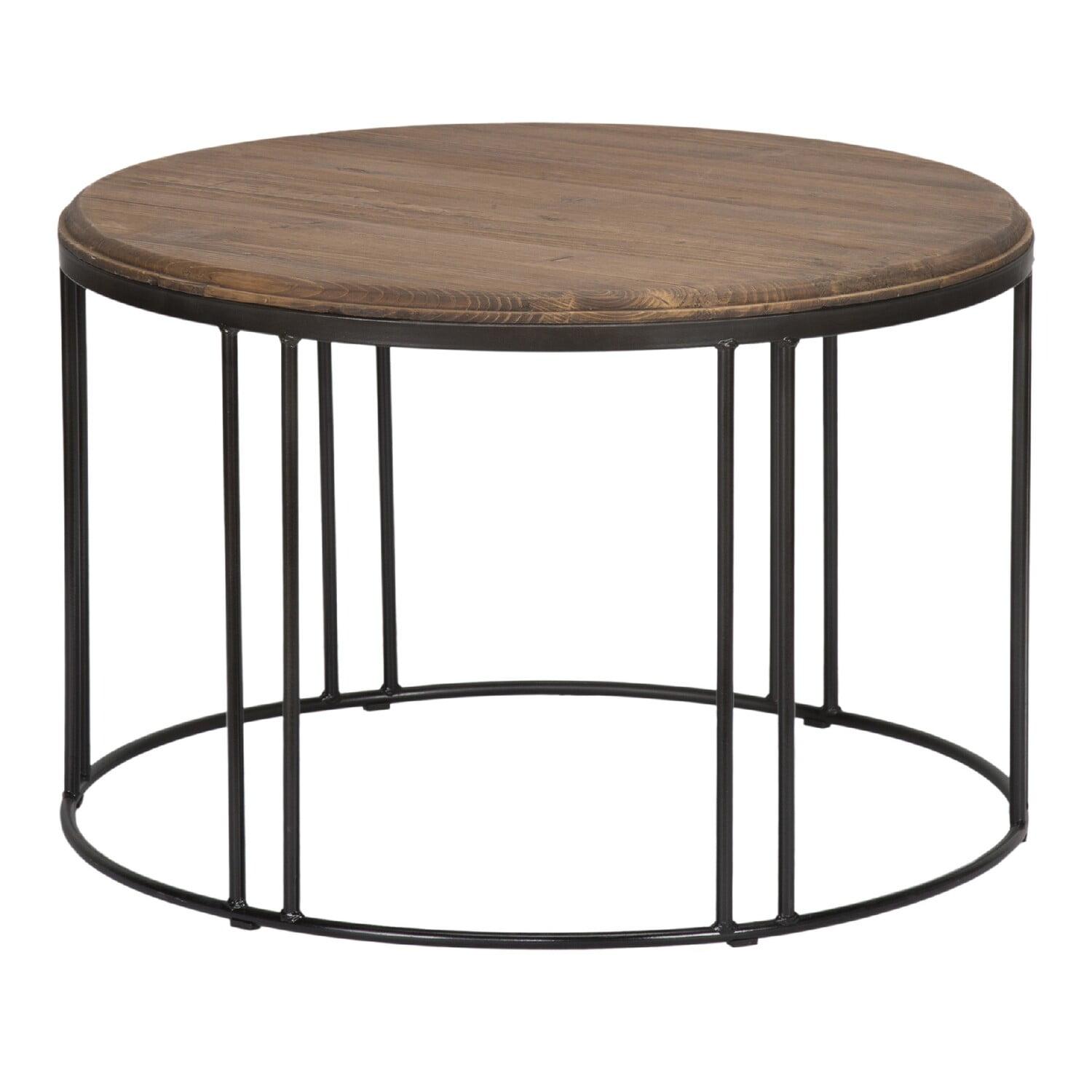 Urban Elegance 28" Round Reclaimed Pine & Iron Coffee Table with Storage