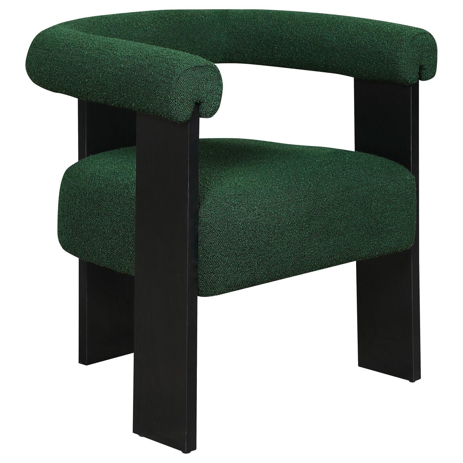 Benjara Cara Accent Chair, Curve Back, Boucle Fabric With Black Wood Legs