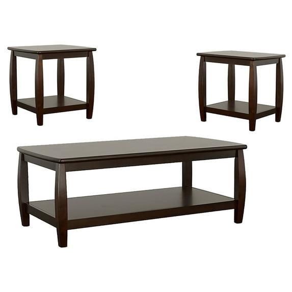 Coaster 3 Piece Coffee And End Table Set, Open Shelves, Espresso Brown Solid Wood