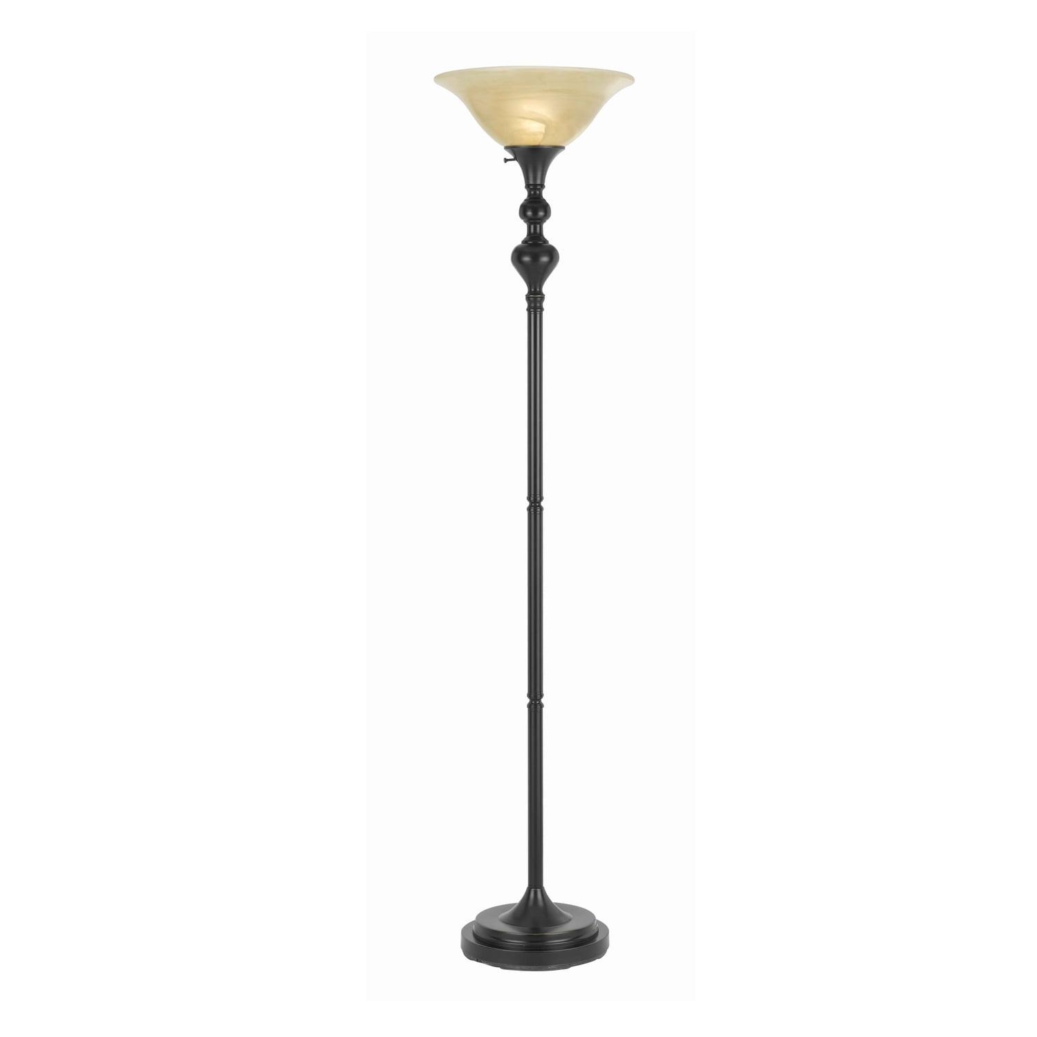 Black Metal Pedestal 71" Torchiere Floor Lamp with 3-Way Glass Shade