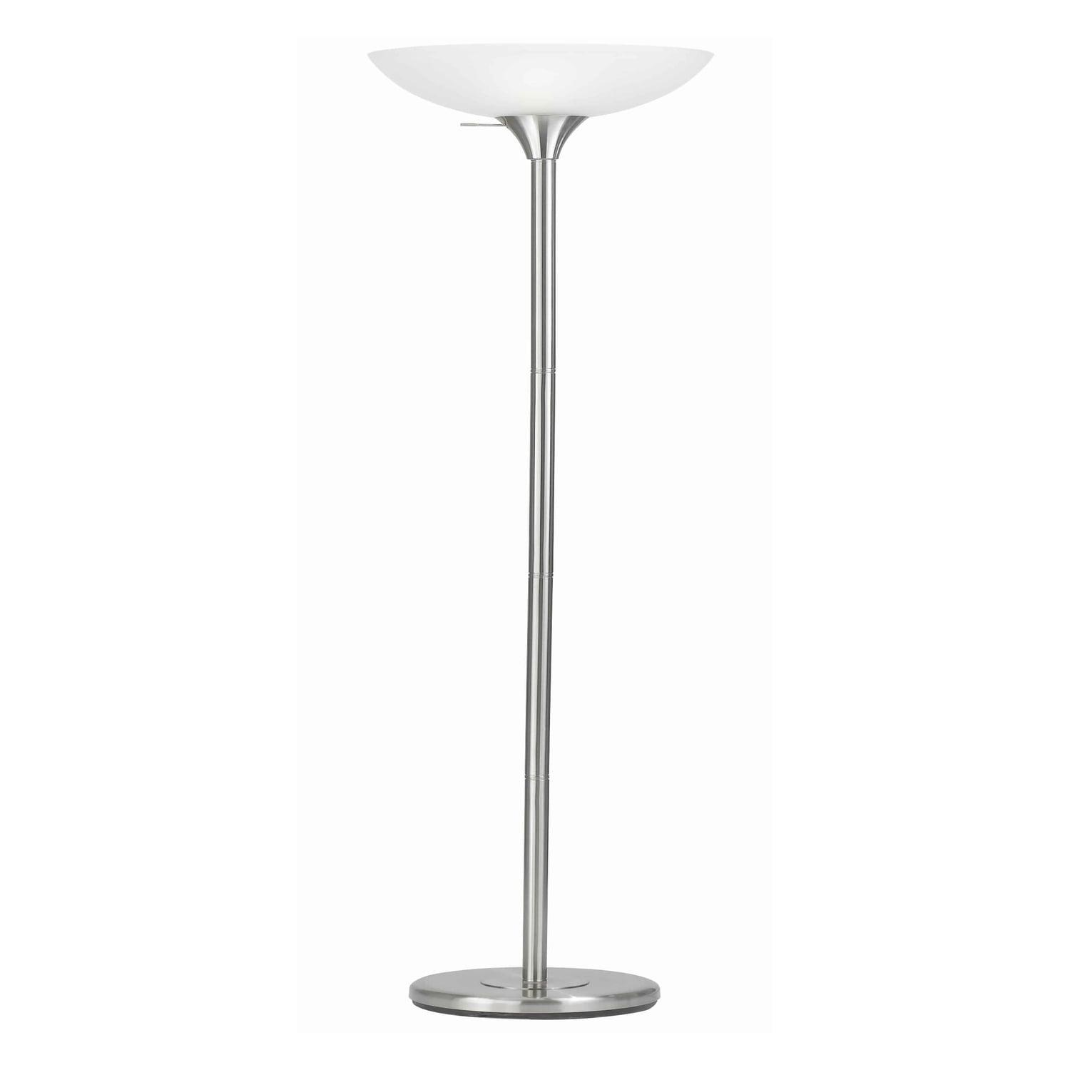 Torchiere Floor Lamp - 3-Way Adjustable Light, White Finish, Frosted Glass Shade, Stable Base, Living Room Lamp