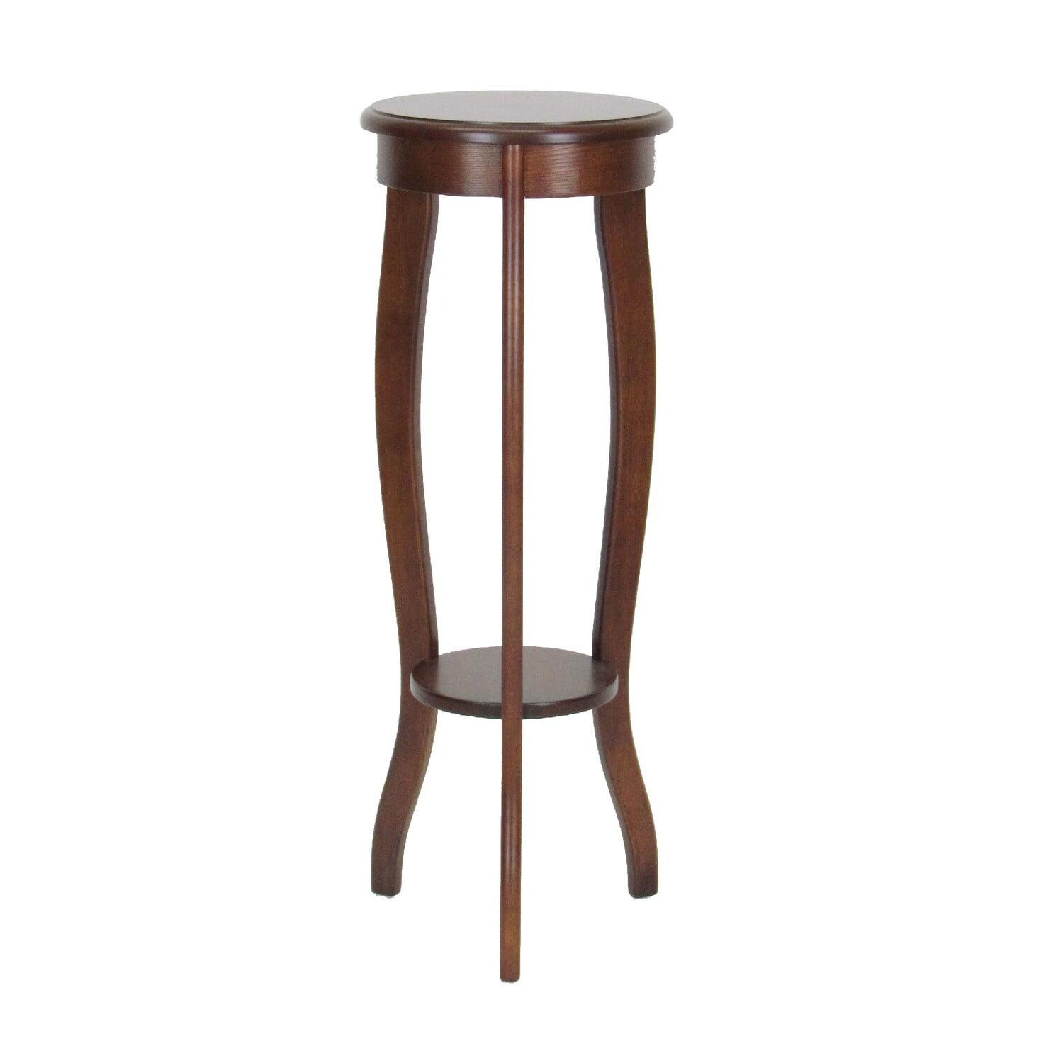 Brown Birch Wood Round Pedestal Stand with Open Shelf