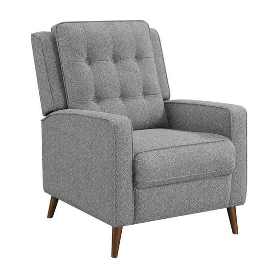 Benzara Fabric & Wood Manual Recliner Chair with Narrow Armrests in Gray/Brown