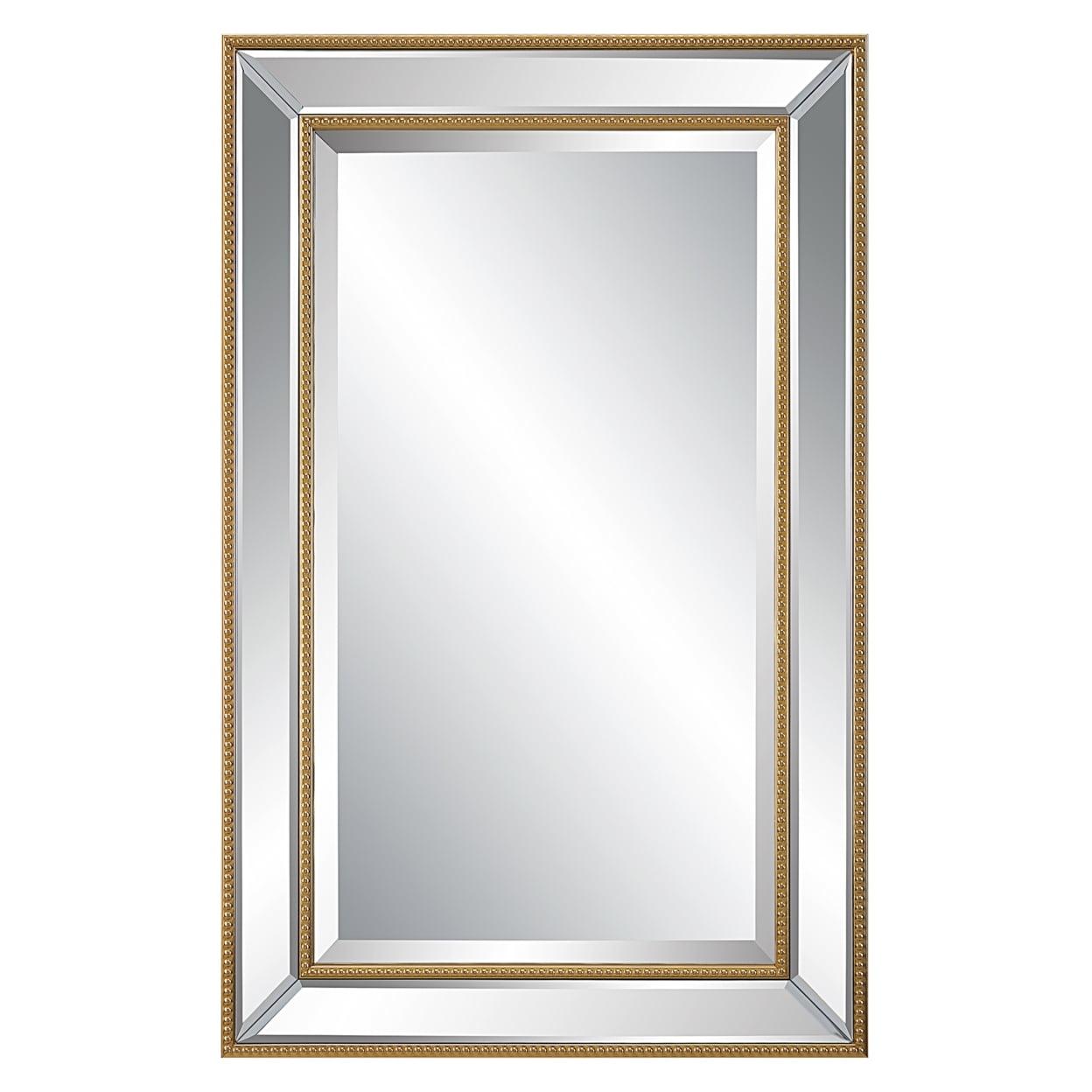 Elegant Gold-Beading Full-Length Wood Wall Mirror 32"