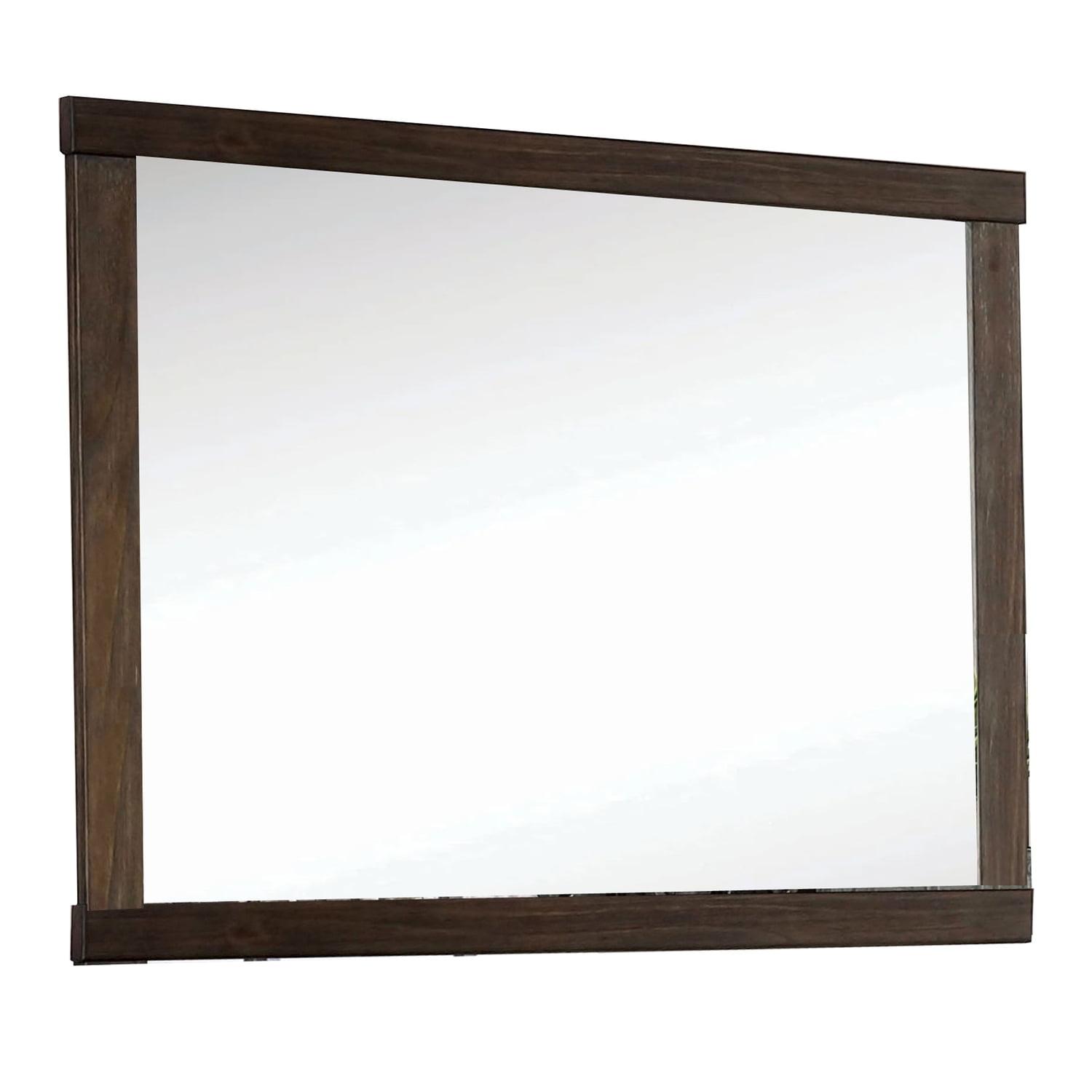 37 Inch Mirror with Rectangular Wooden Frame, Brown
