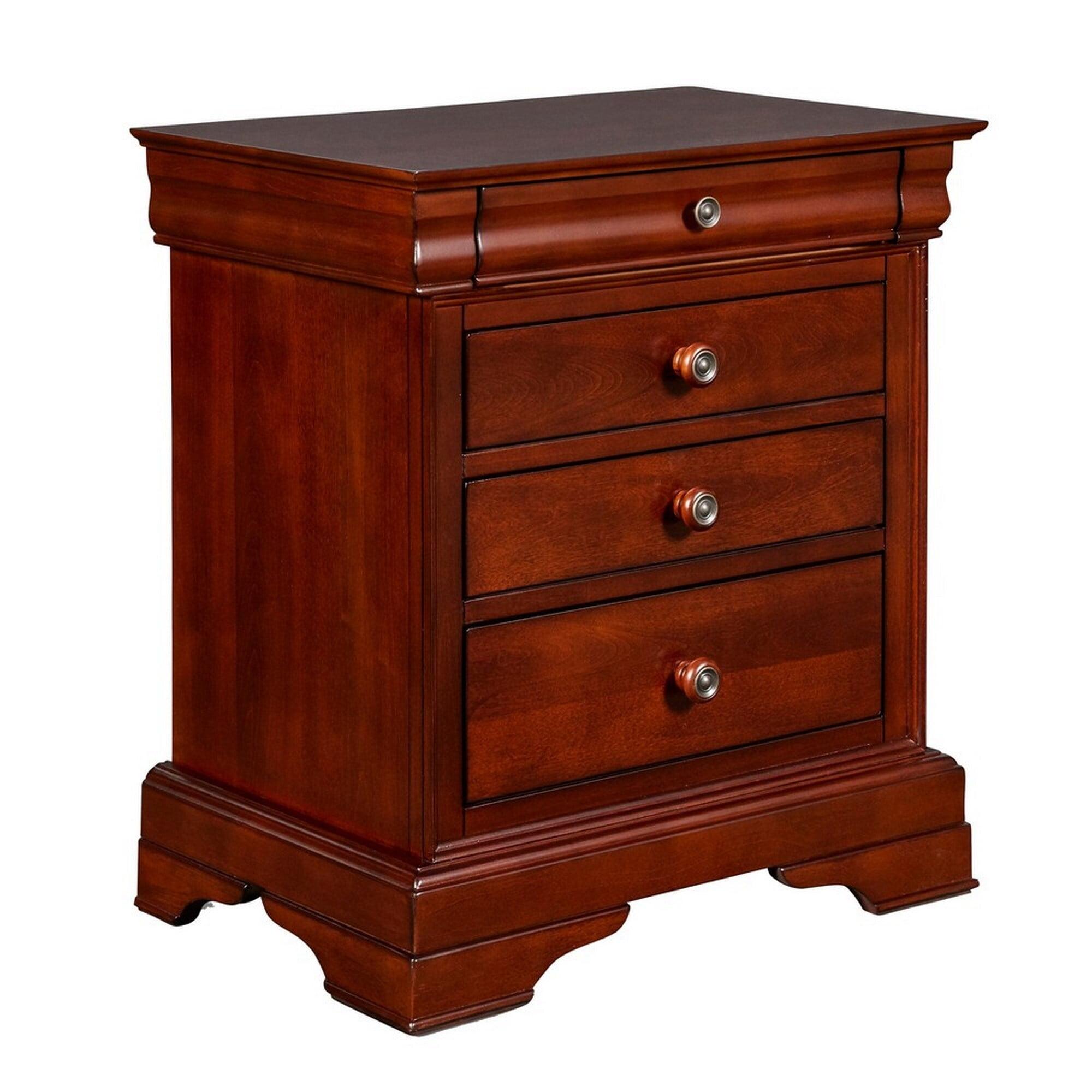 Brown Wooden 4-Drawer Nightstand with Metal Knobs