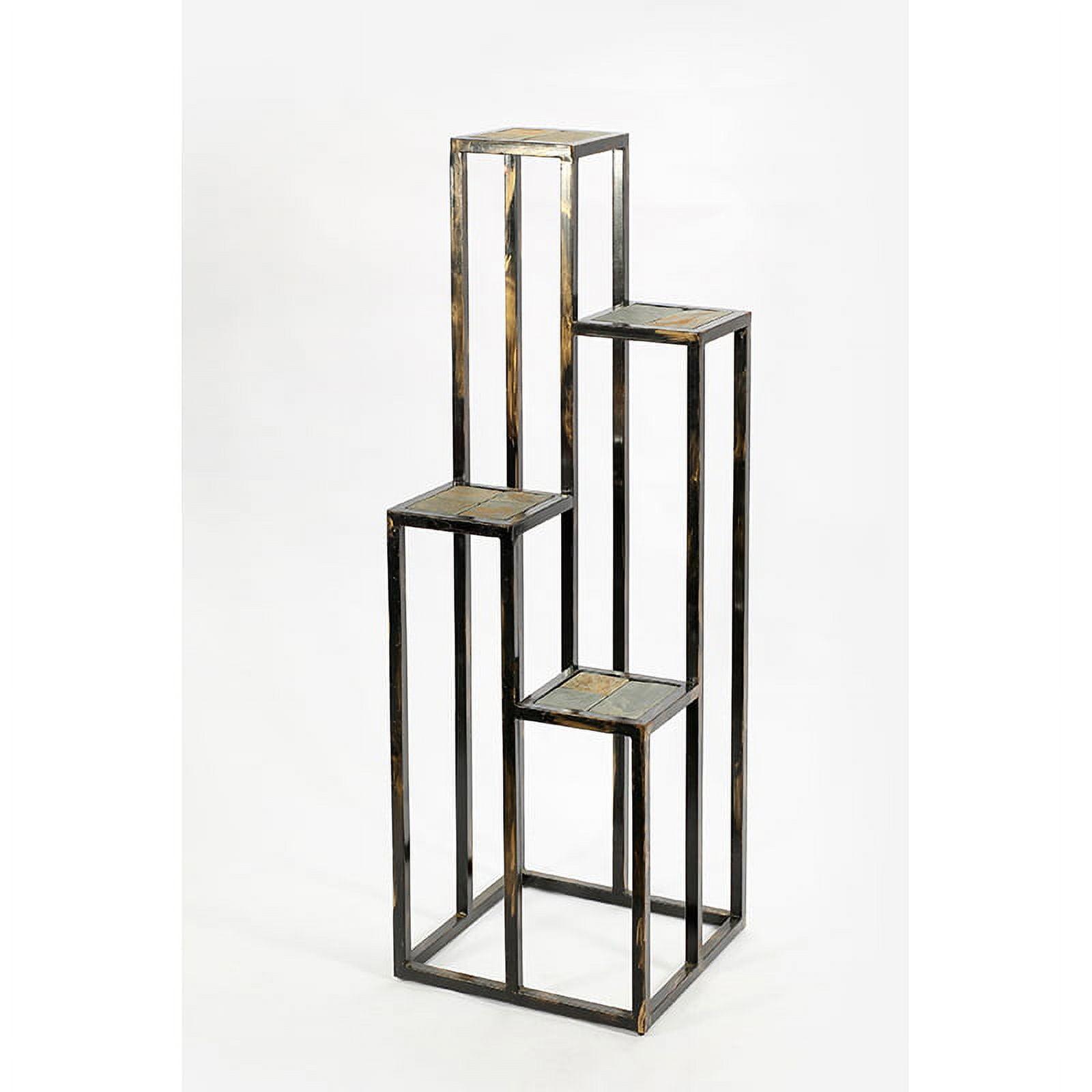 4 Tier Cast Iron Frame Plant Stand with Stone Topping Black and Gold