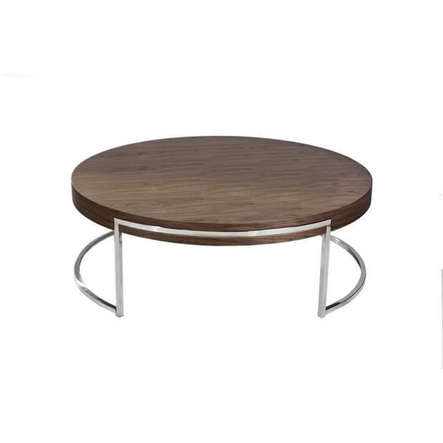 Benjara Dami 43 Inch Coffee Table, Round Top, Open Metal Frame, Walnut Brown Finish