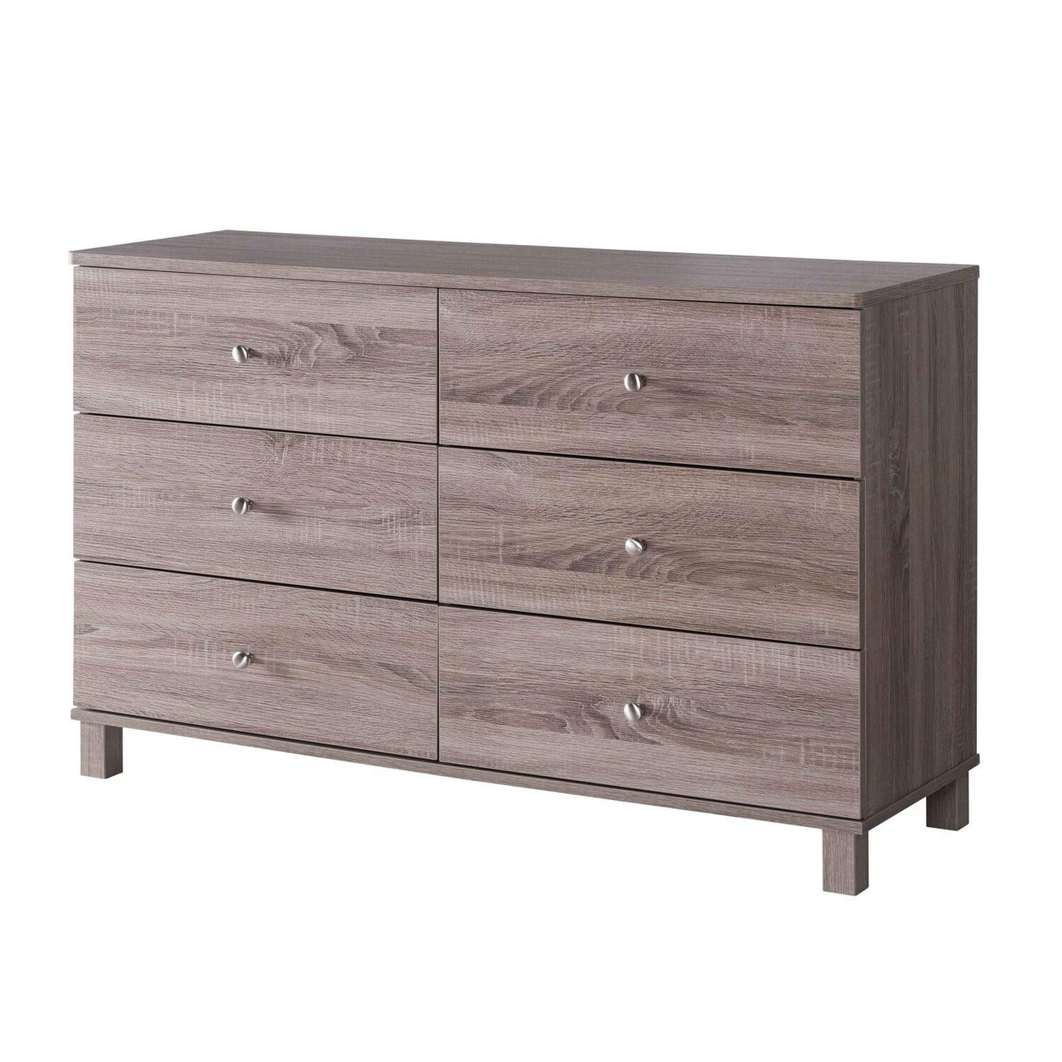 Taupe Brown 48" Horizontal Double Dresser with 6 Drawers