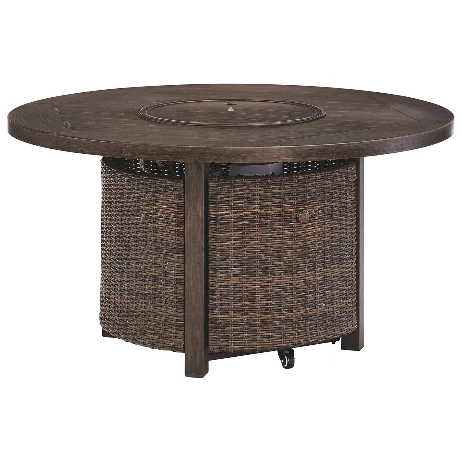 Brown Round Aluminum and Wicker Gas Fire Pit Table