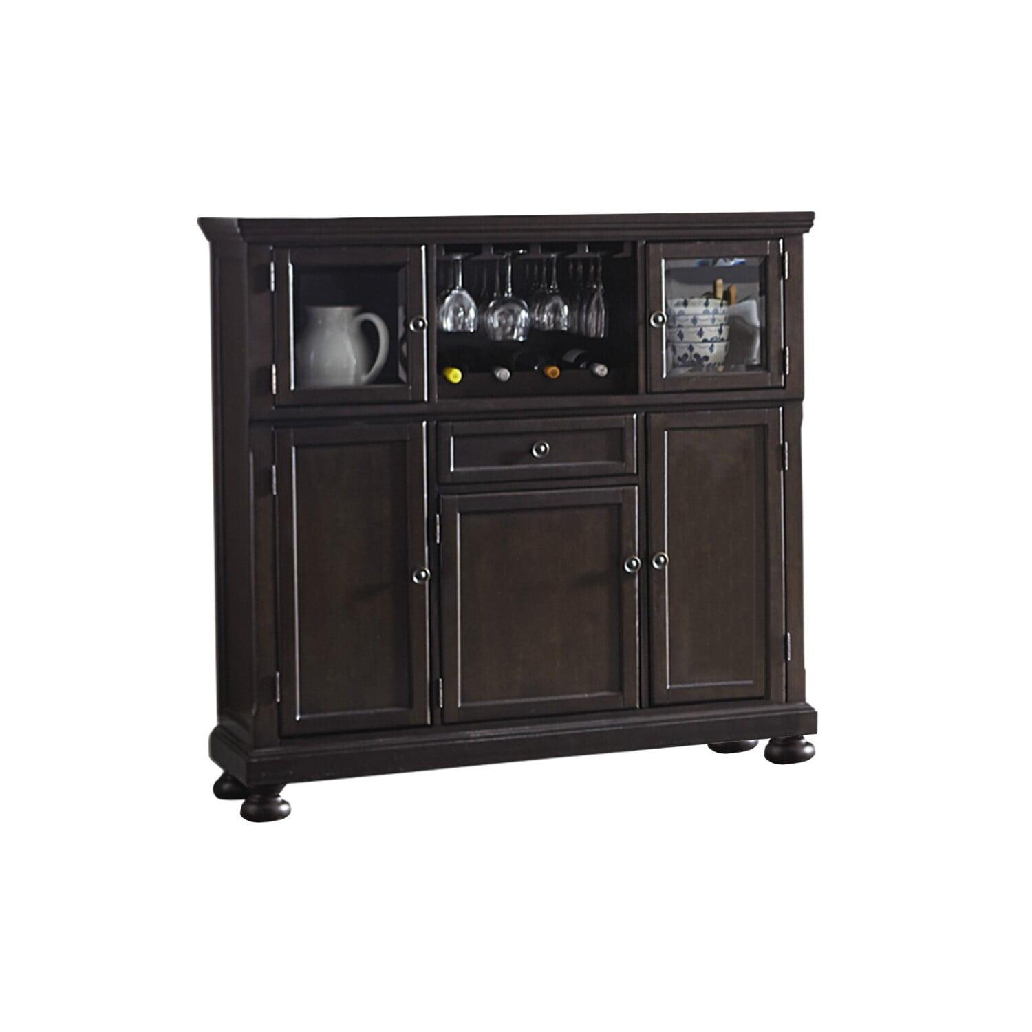 Benjara Cappi 54 Inch Curio Bar Cabinet, 2 Glass Doors, Single Drawer, Brown Wood