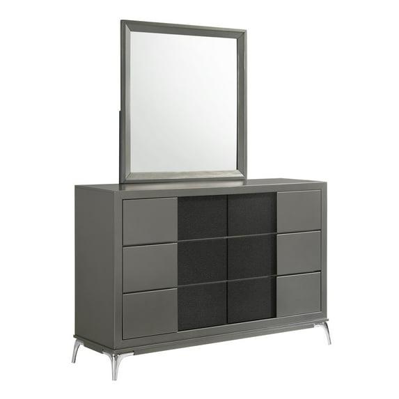 Benjara Rya 56 Inch Modern Wide Dresser with 6 Drawers, Gray Wood, Chrome