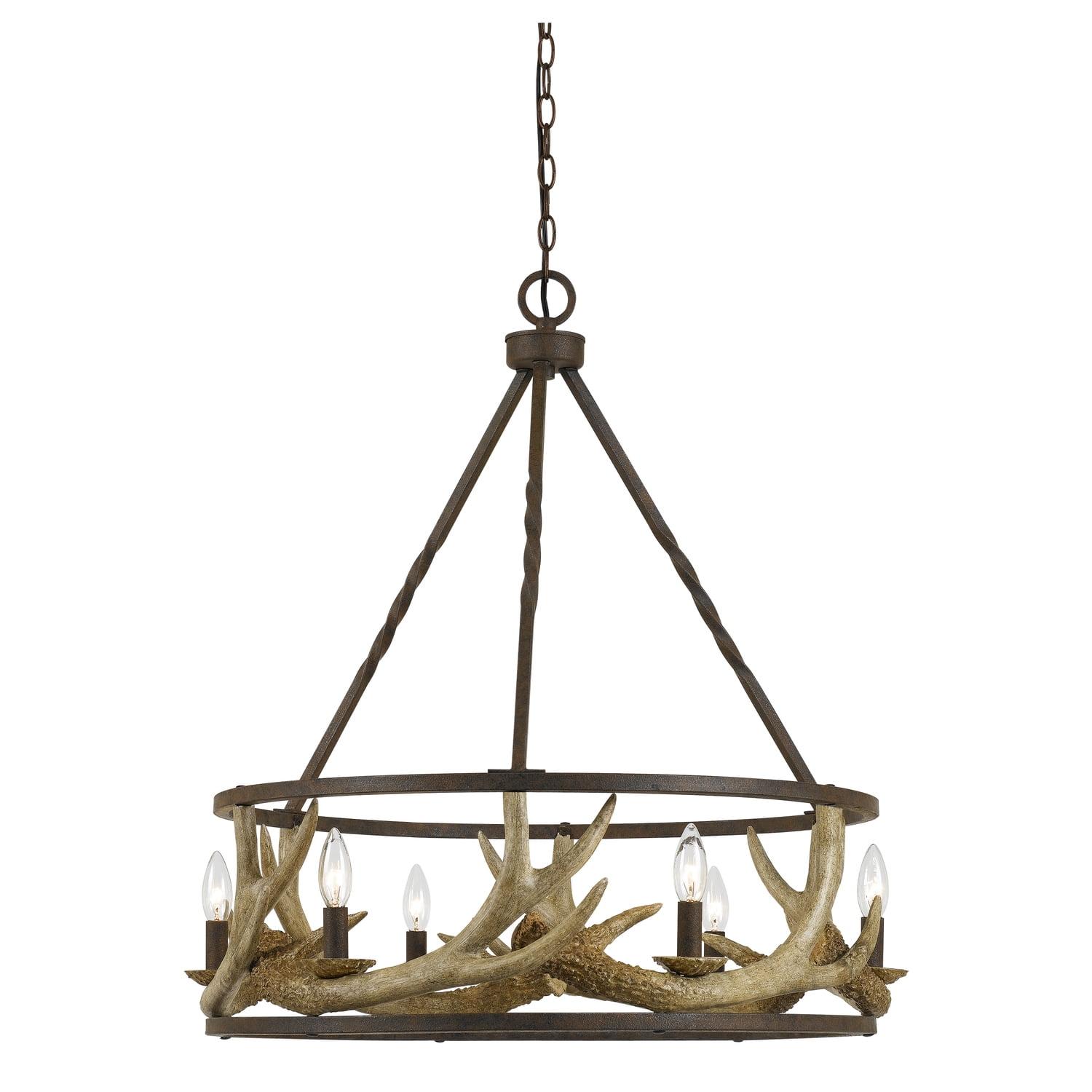 Benjara 6 Bulb Metal Frame Chandelier with Resin Antler Design,Dark Bronze and Gold
