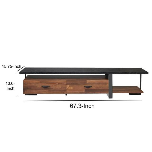 Benjara 67.3" 2-drawer Transitional Metal and Solid Wood TV Stand in Black