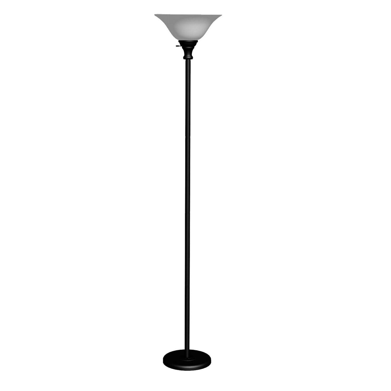 Modern Black Metal 70" Torchiere Floor Lamp with Frosted Glass