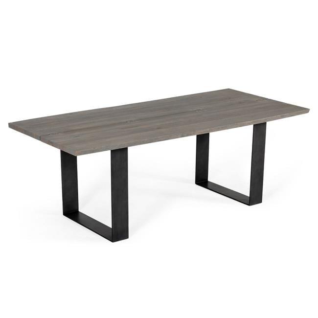 Benjara 87 Inch Dining Table, Rectangular Top, Open Metal Panel, Gray Oak, Black