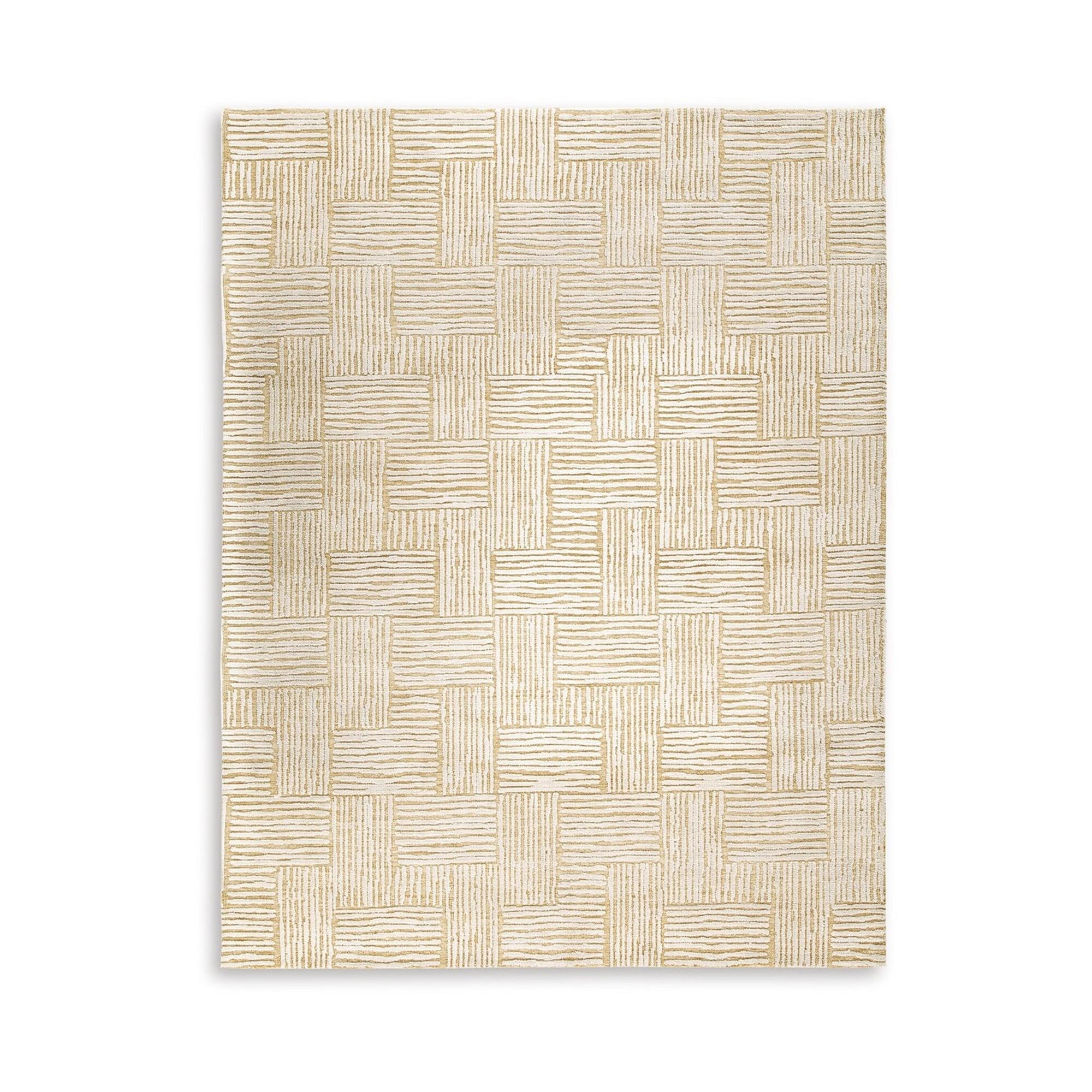 Benjara Aden 8 X 10 Large Area Rug, Handwoven Basket Weave Design, Beige Polyester