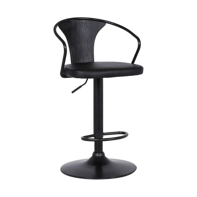 Adjustable Leatherette Swivel Barstool with Curved Back Black