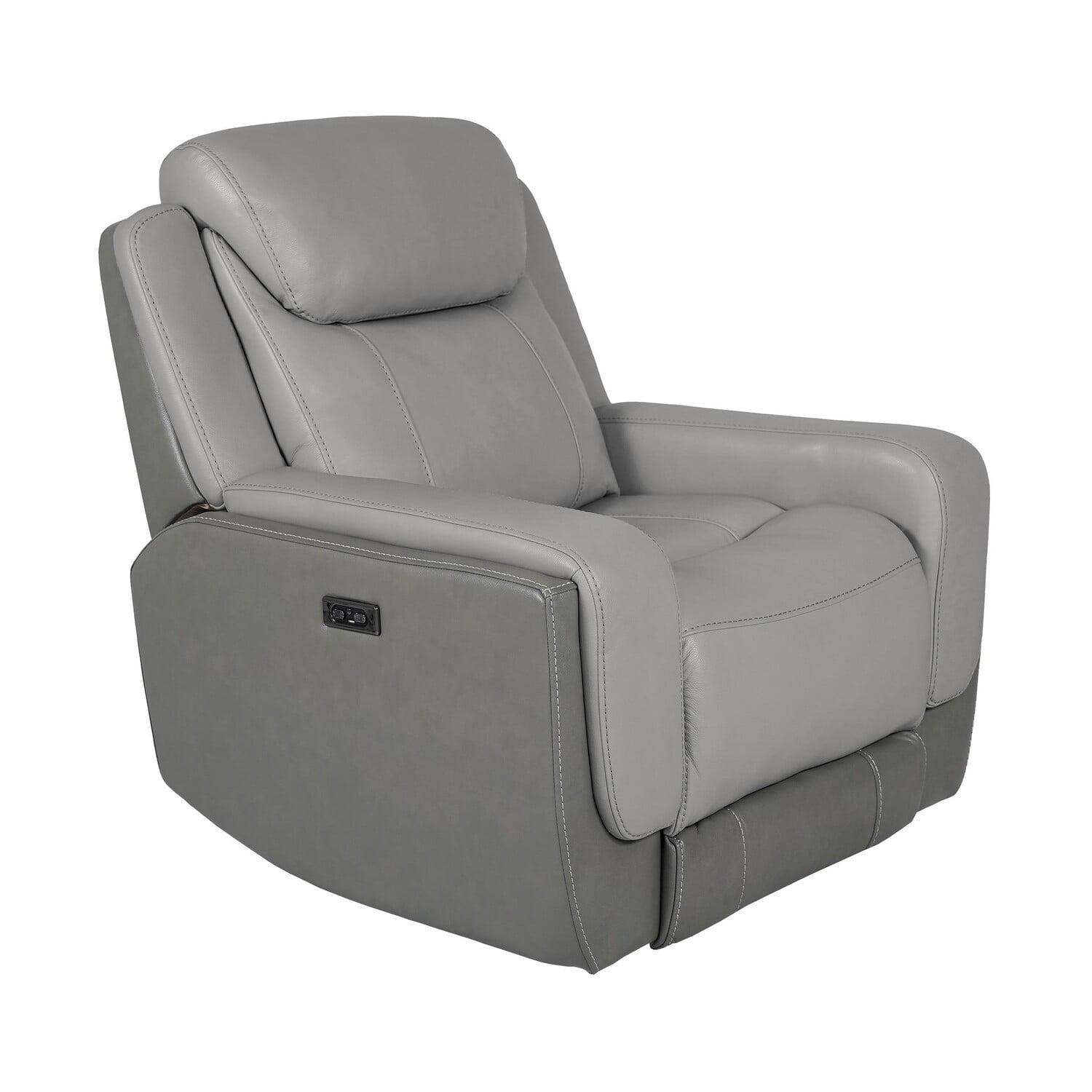 Ebern Designs Juna Zero Gravity Power Recliner Chair With Headrest, Gray Genuine Leather