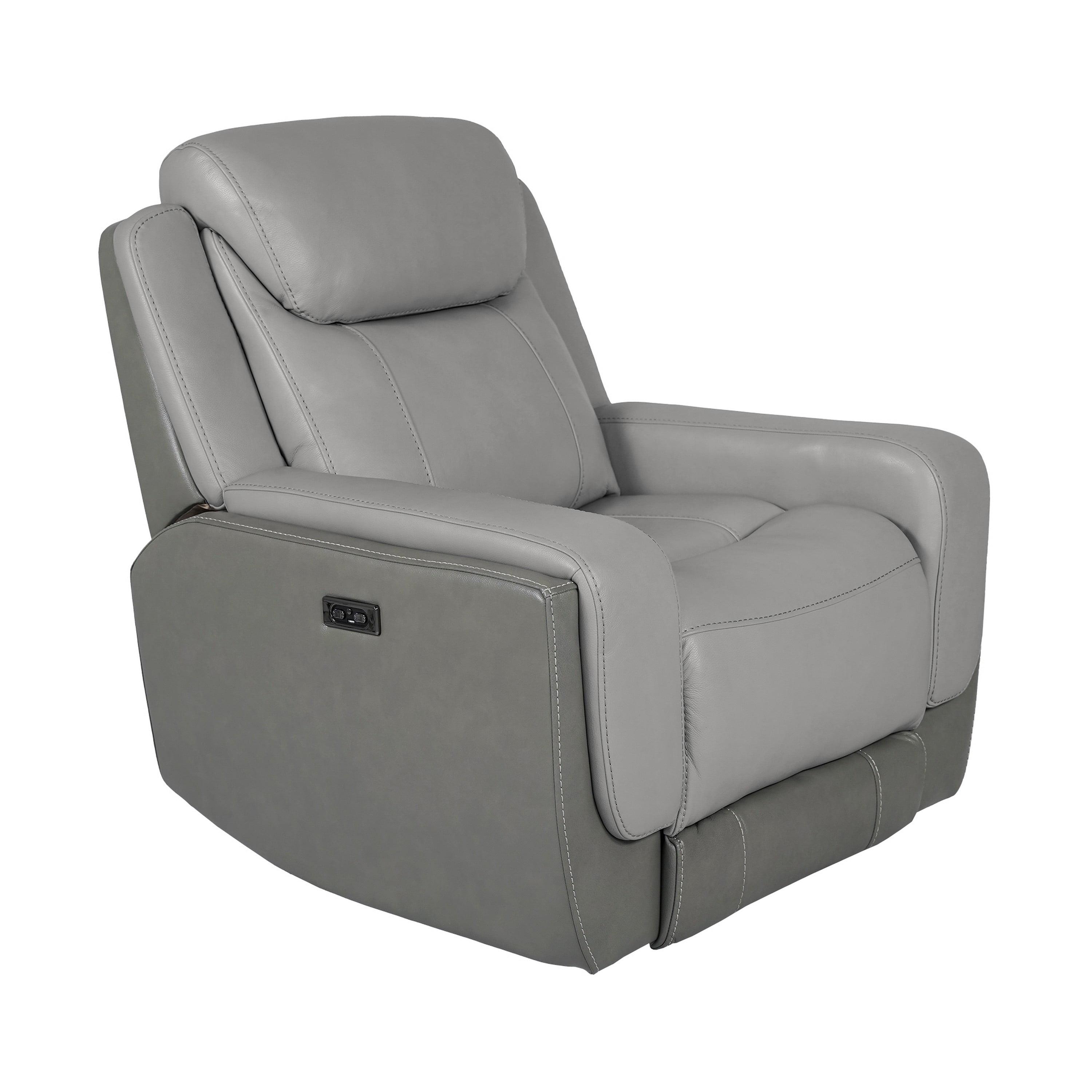 Ebern Designs Juna Zero Gravity Power Recliner Chair With Headrest, Gray Genuine Leather