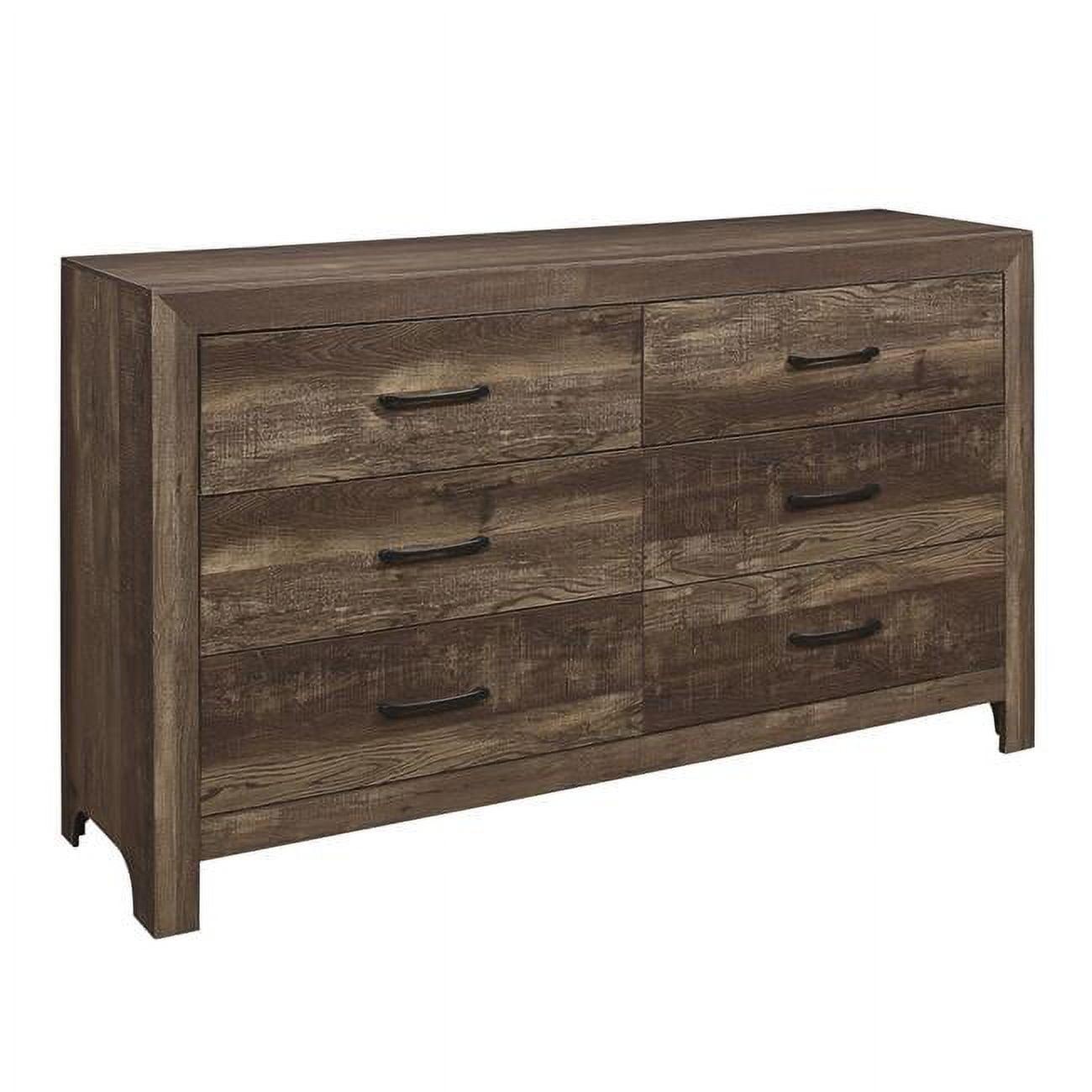 Rustic Brown 6-Drawer Double Dresser with Block Legs