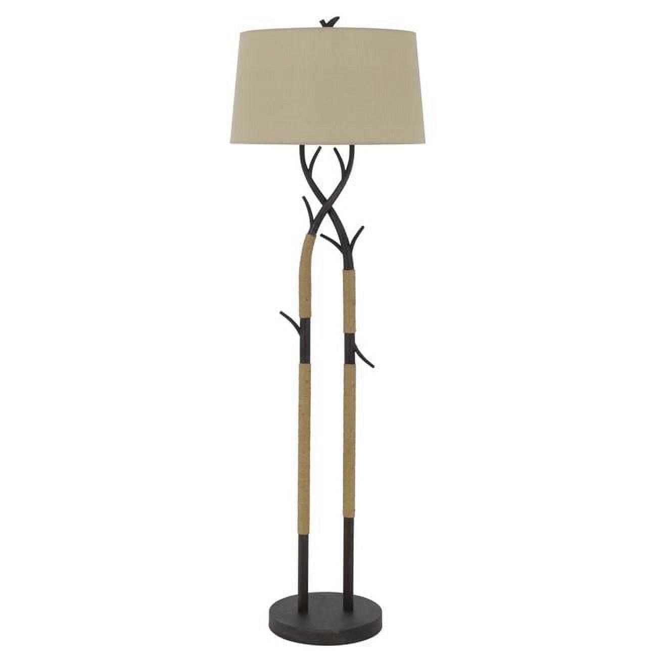 Intersected Black Tree Branch Metal Floor Lamp with Rope Accent