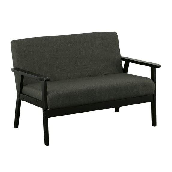 Gala 45 In. Modern Loveseat Bench, Dark Gray Fabric, Jet Black Wood Frame- Saltoro Sherpi