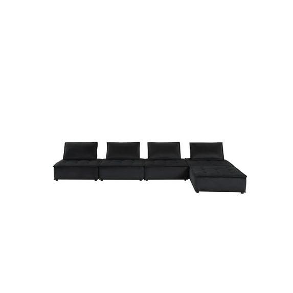Alaya 5pc Foam Modular Sectional Sofa with Ottoman, Black Velvet Upholstery
