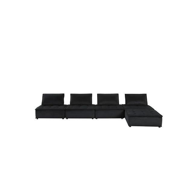 Alaya 5pc Foam Modular Sectional Sofa with Ottoman, Black Velvet Upholstery