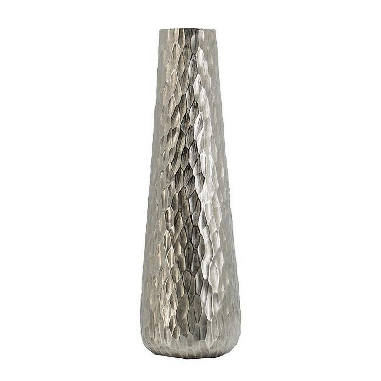 Benjara BM302673 23 in. Diamond Textured Tapered Aluminum Tall Oblong Vase, Silver